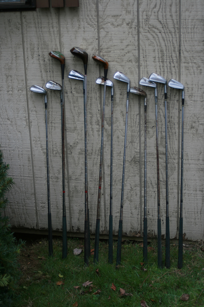 Vintage Golf Clubs with Bag and Caddy