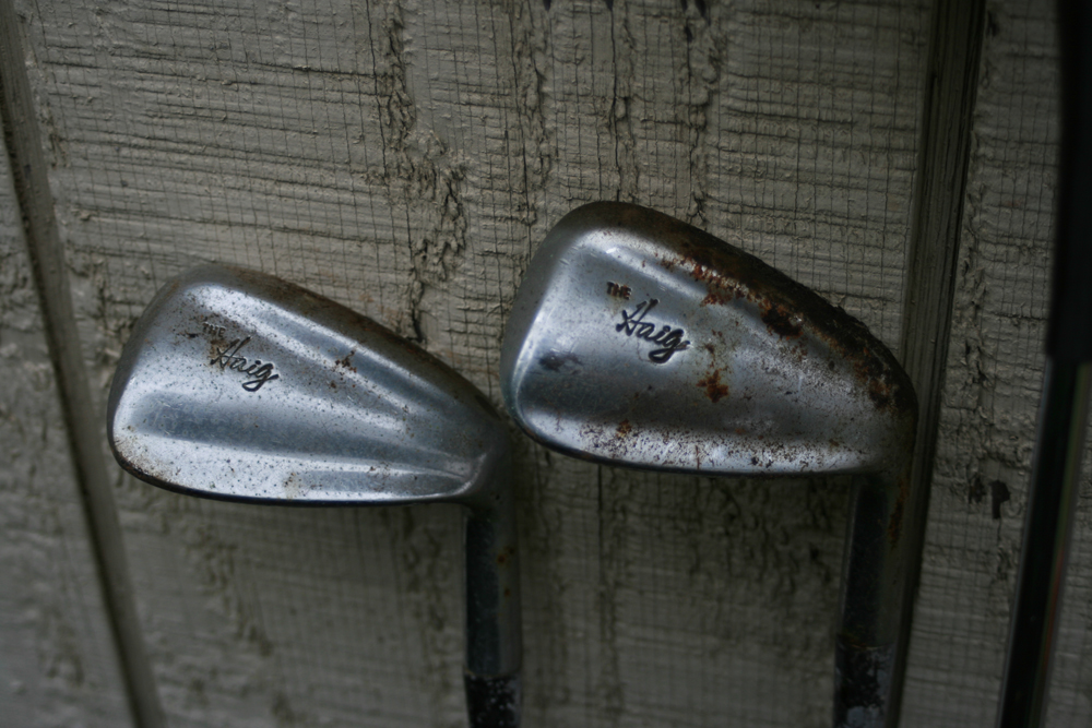Vintage Golf Clubs with Bag and Caddy