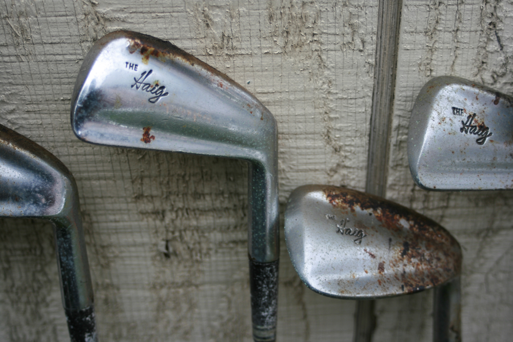 Vintage Golf Clubs with Bag and Caddy