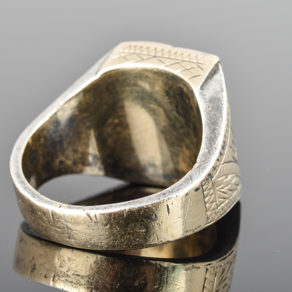 14K Yellow Gold Over Sterling Onyx Intaglio Ring