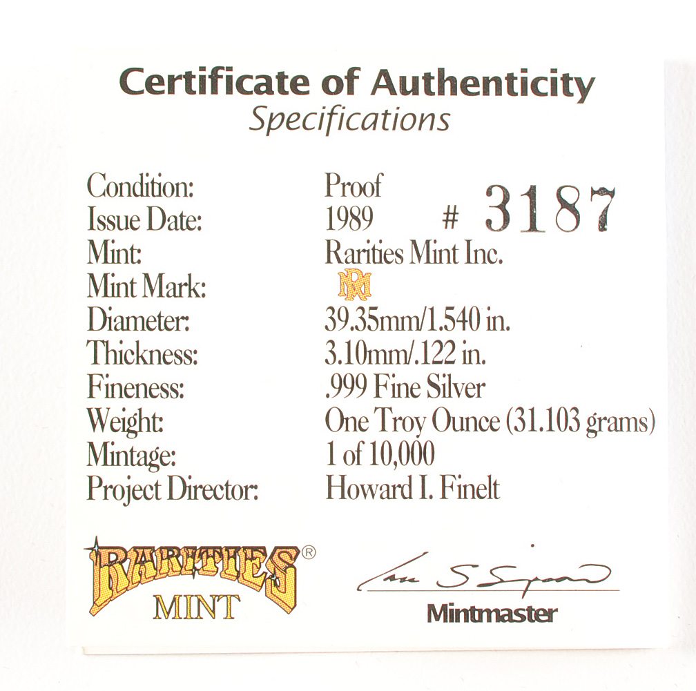 1989 Disney "Yours Forever" One Troy Ounce Silver Bullion Medal