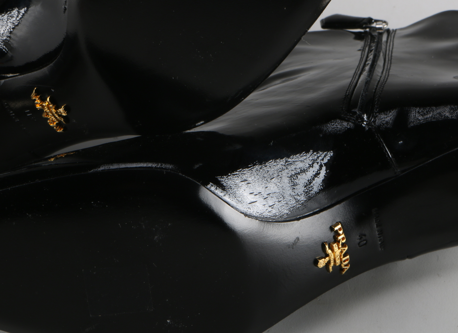 Women's Prada Black Patent Leather Ankle Boots