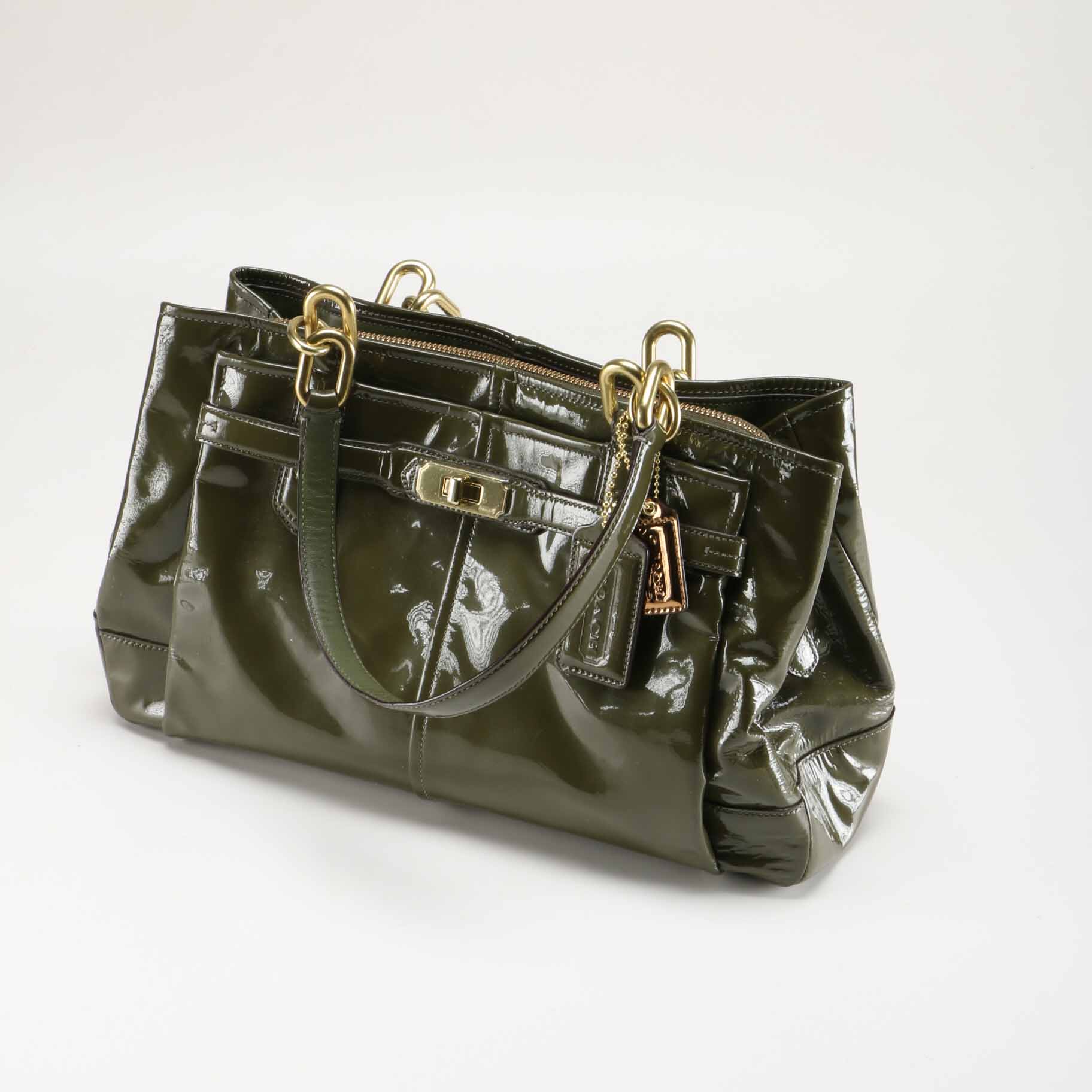 Coach "Chelsea" Green Patent Leather Jayden Carryall Purse