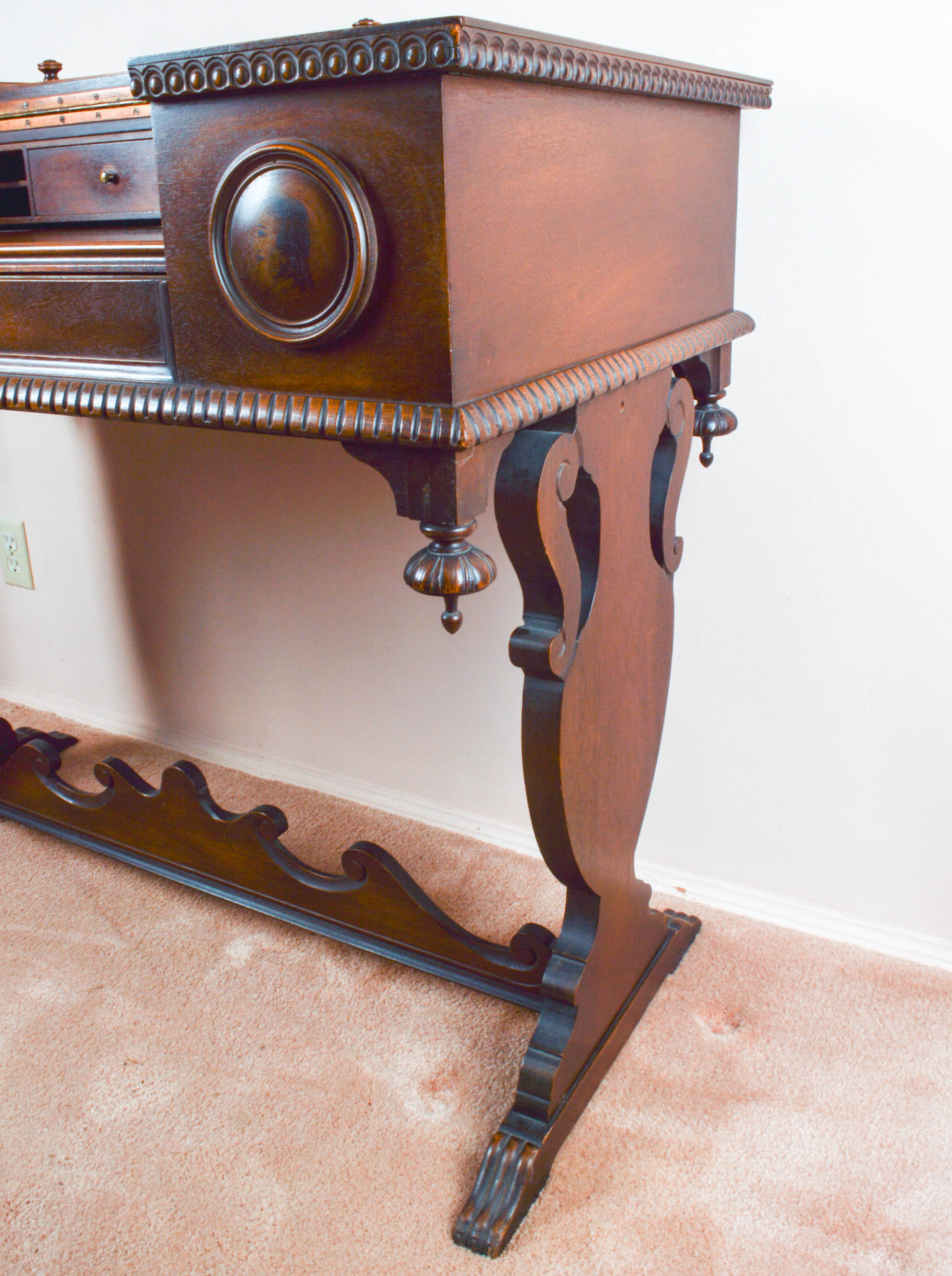 Antique Mahogany Trestle Base Spinet Desk
