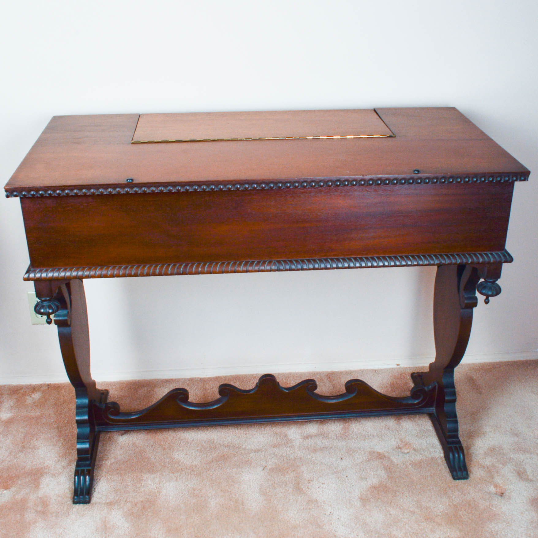 Antique Mahogany Trestle Base Spinet Desk