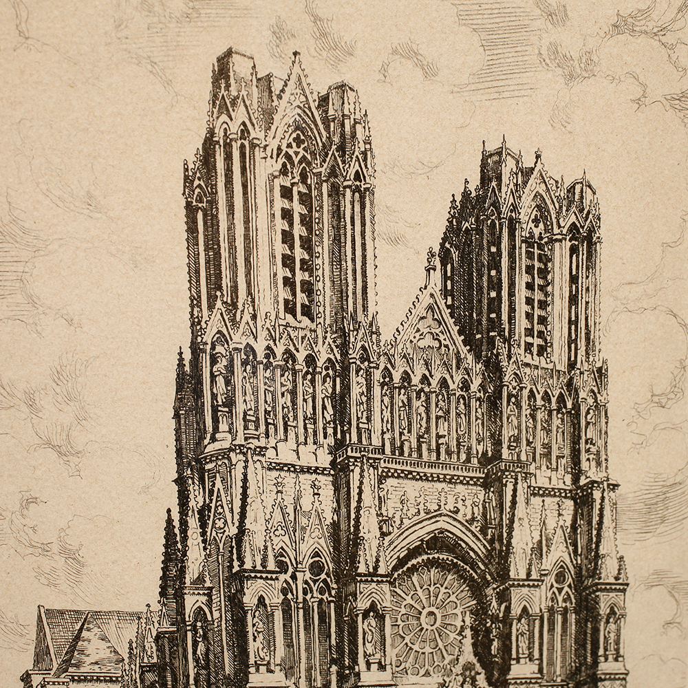 Charles Nollet Etching "Reims, la Cathédrale"