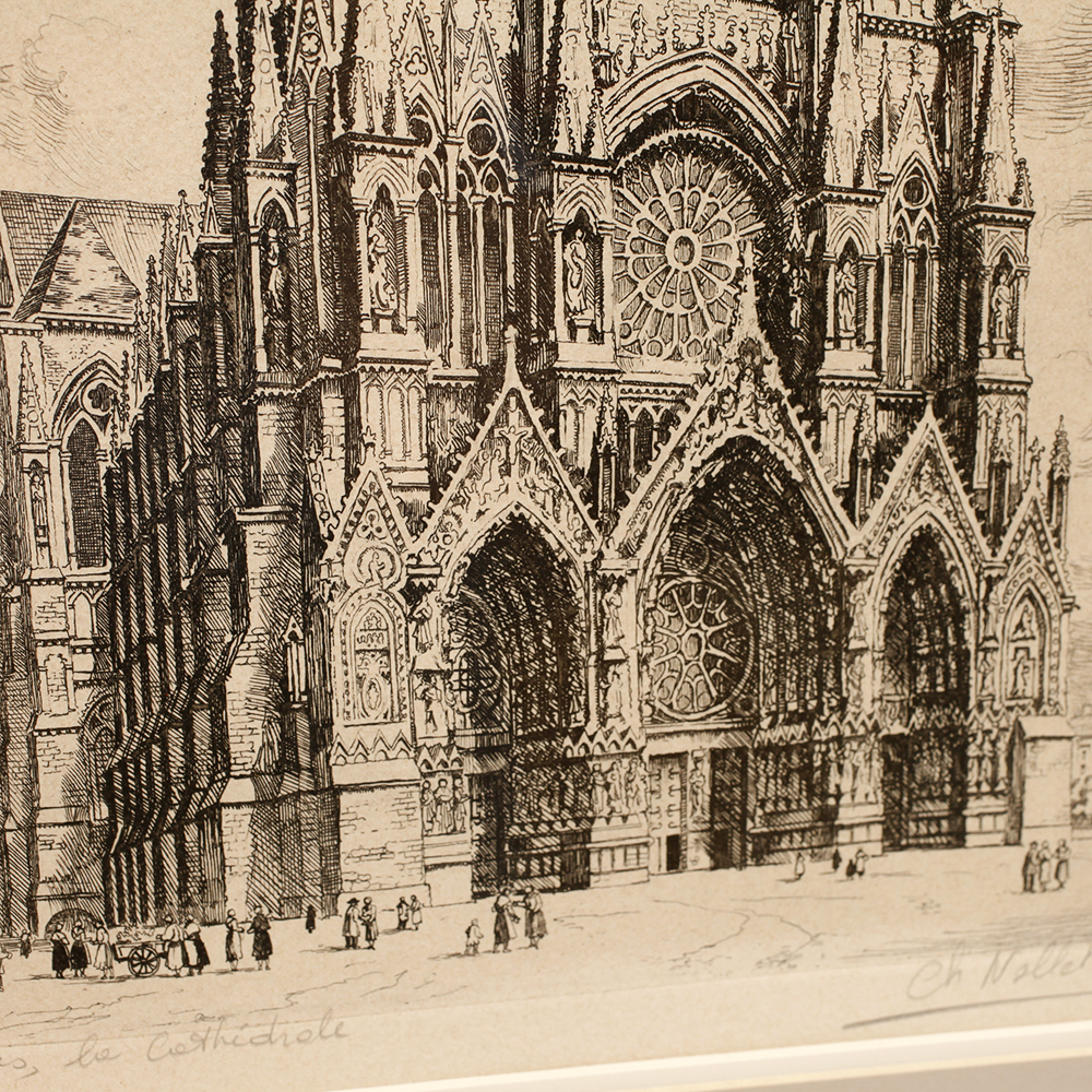 Charles Nollet Etching "Reims, la Cathédrale"