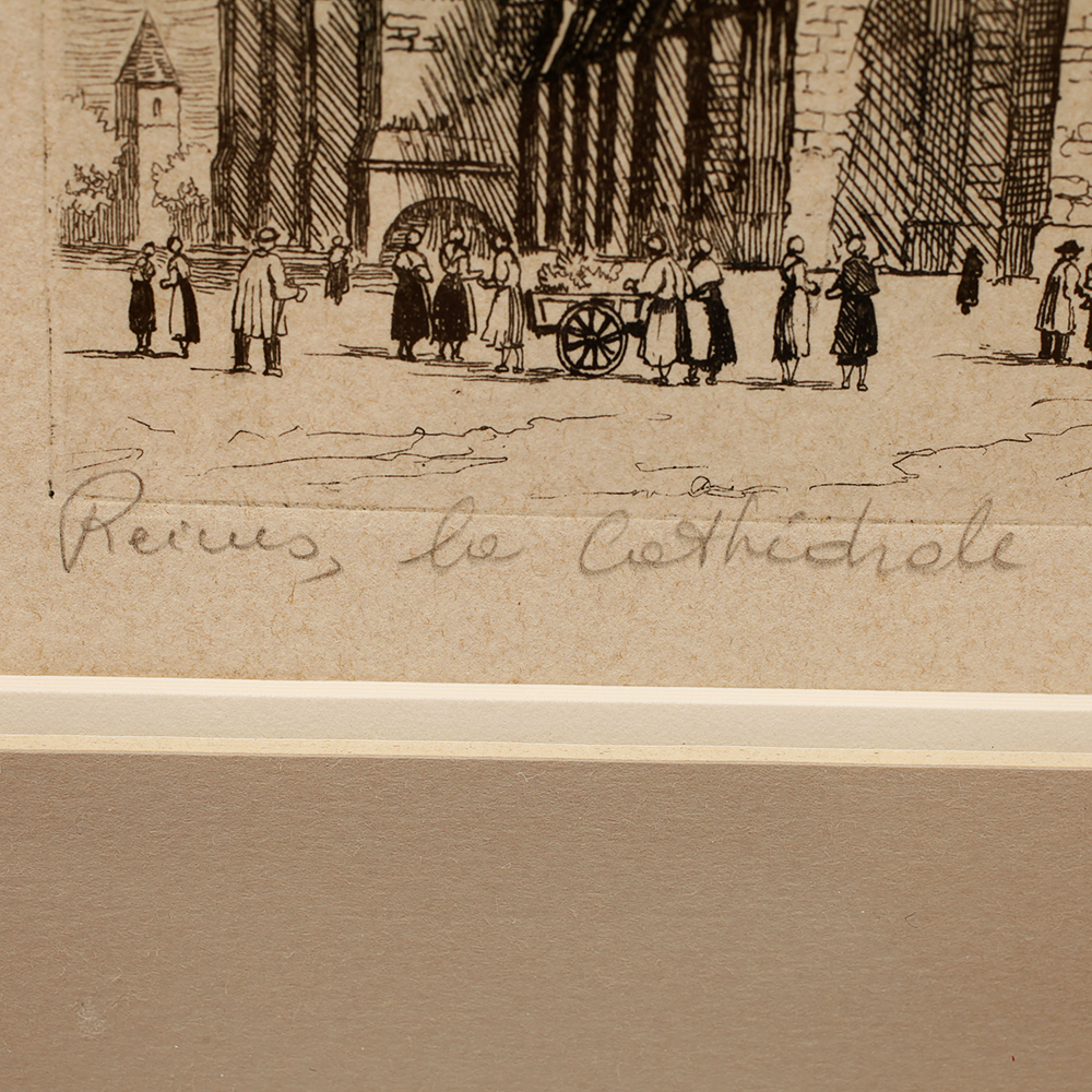 Charles Nollet Etching "Reims, la Cathédrale"