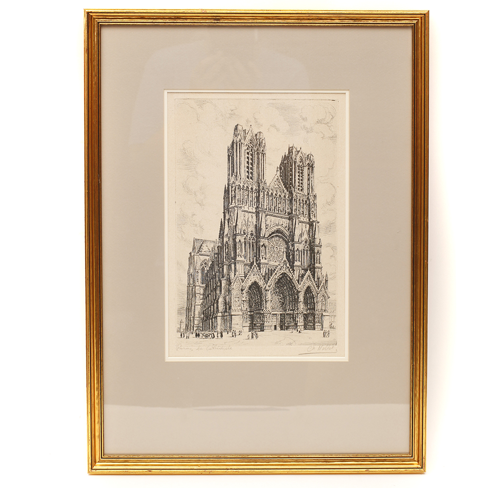 Charles Nollet Etching "Reims, la Cathédrale"