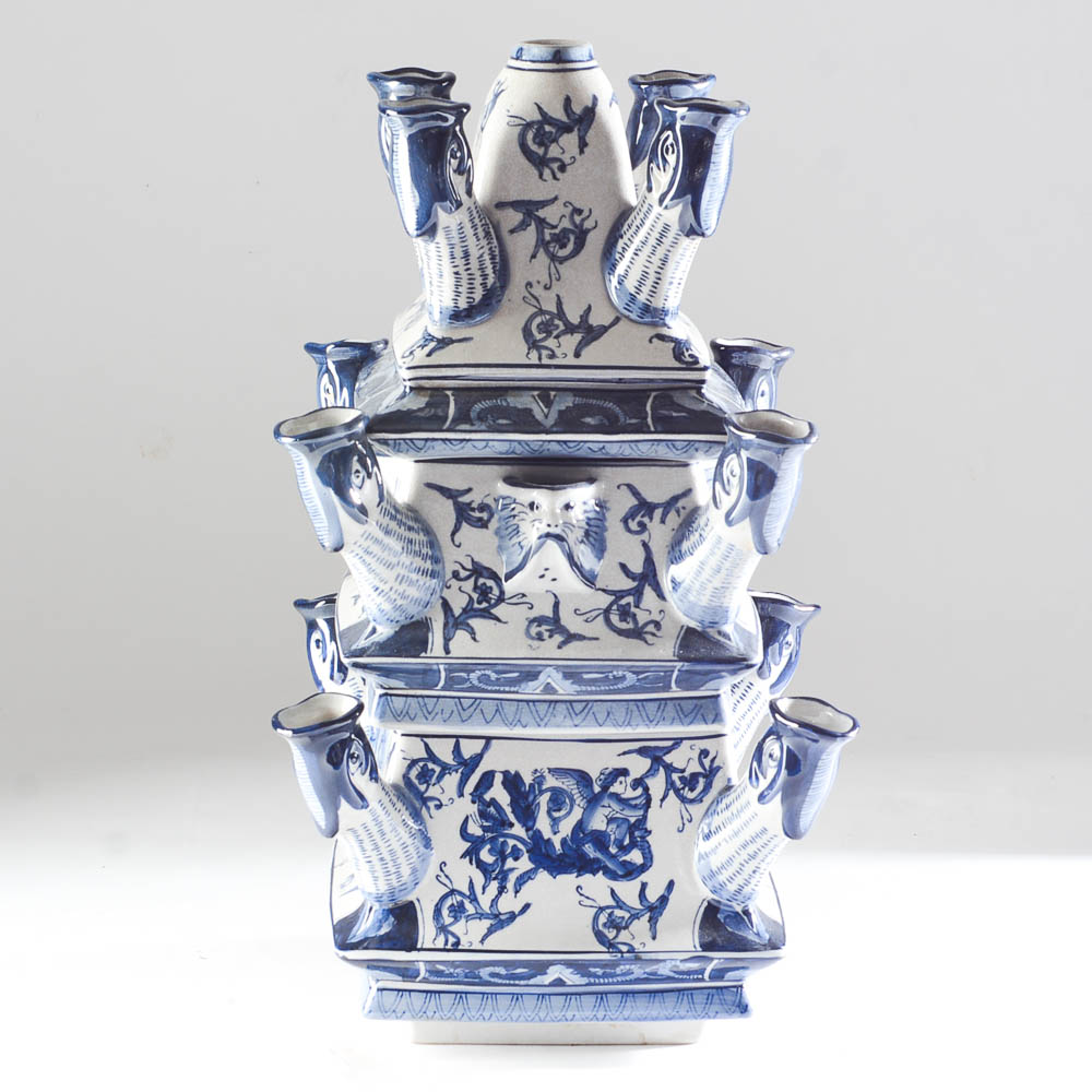 Vintage Faience-Glazed Tulipiere Vase