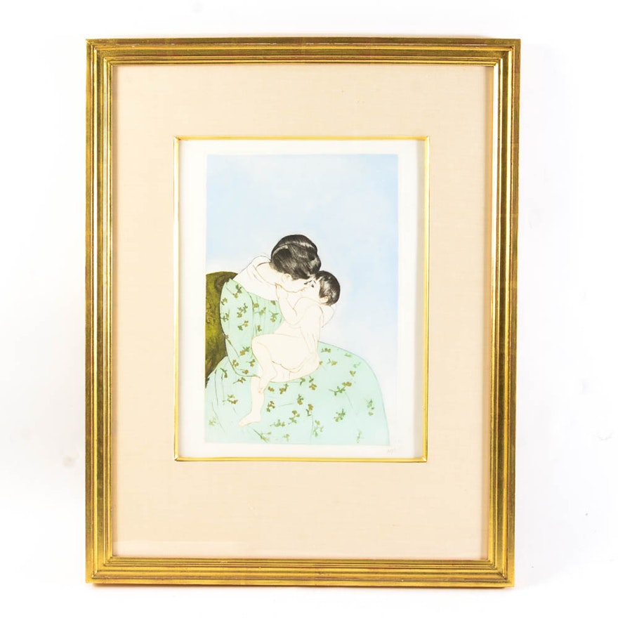 Mary Cassatt Posthumous Restrike Etching "The Mothers Kiss"