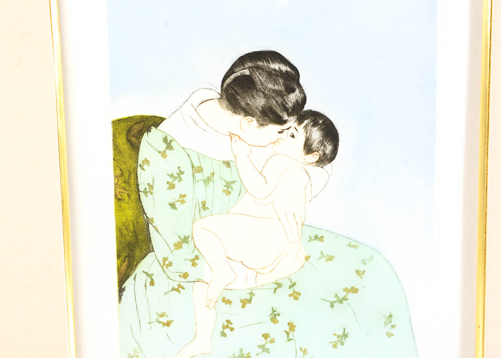 Mary Cassatt Posthumous Restrike Etching "The Mothers Kiss"