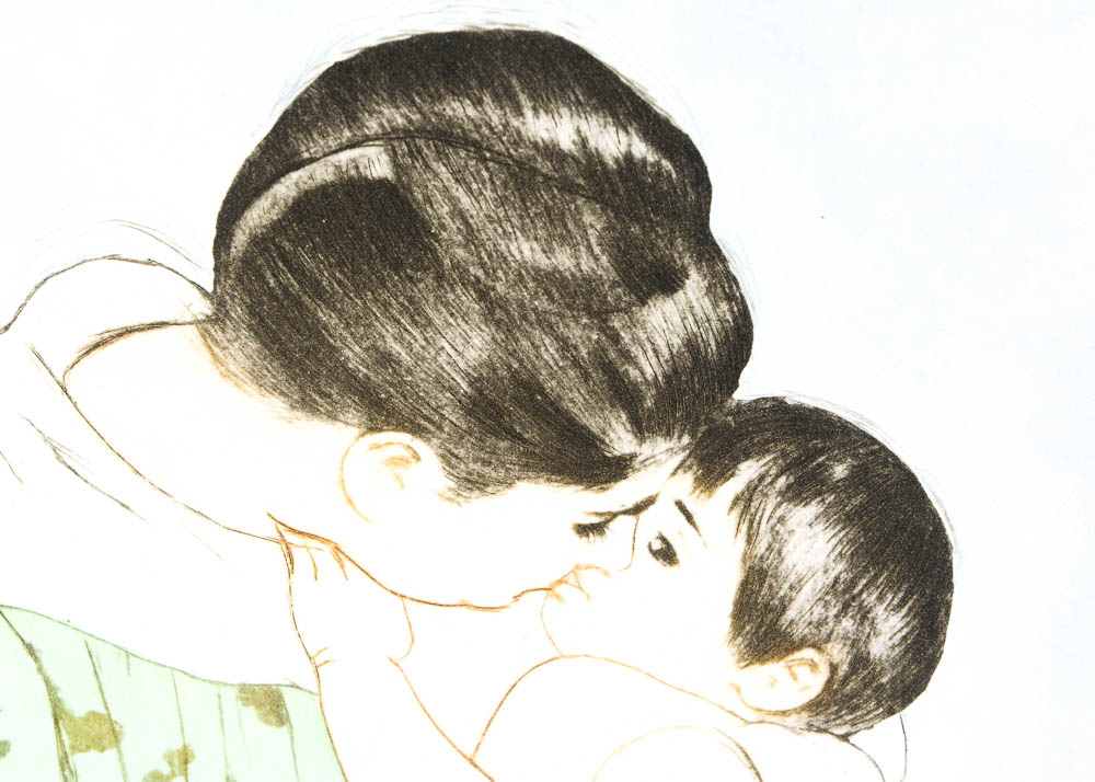 Mary Cassatt Posthumous Restrike Etching "The Mothers Kiss"