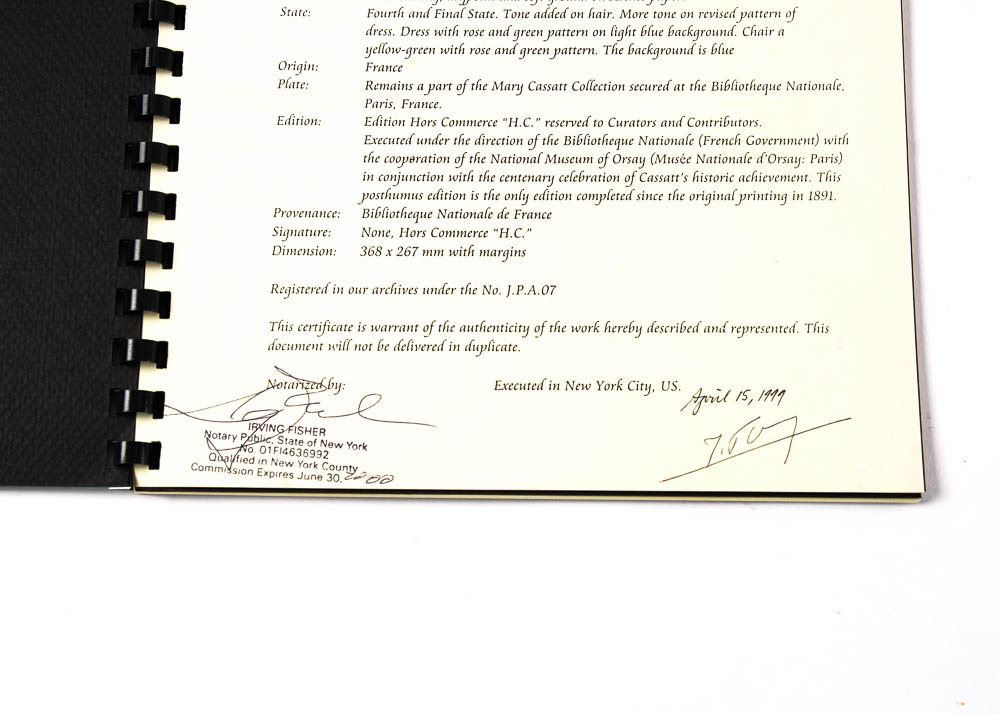 Mary Cassatt Posthumous Restrike Etching "The Mothers Kiss"