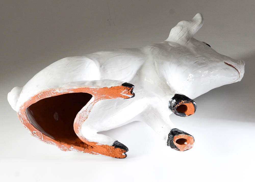 Reproduction Bavent Hand-Painted Pottery Pig Figurine