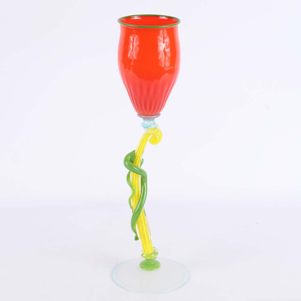 Bill Akers Art Glass Goblet