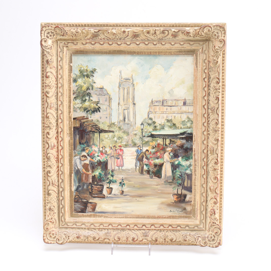 Andre Picot Original Oil Painting "Flower Market - Paris"