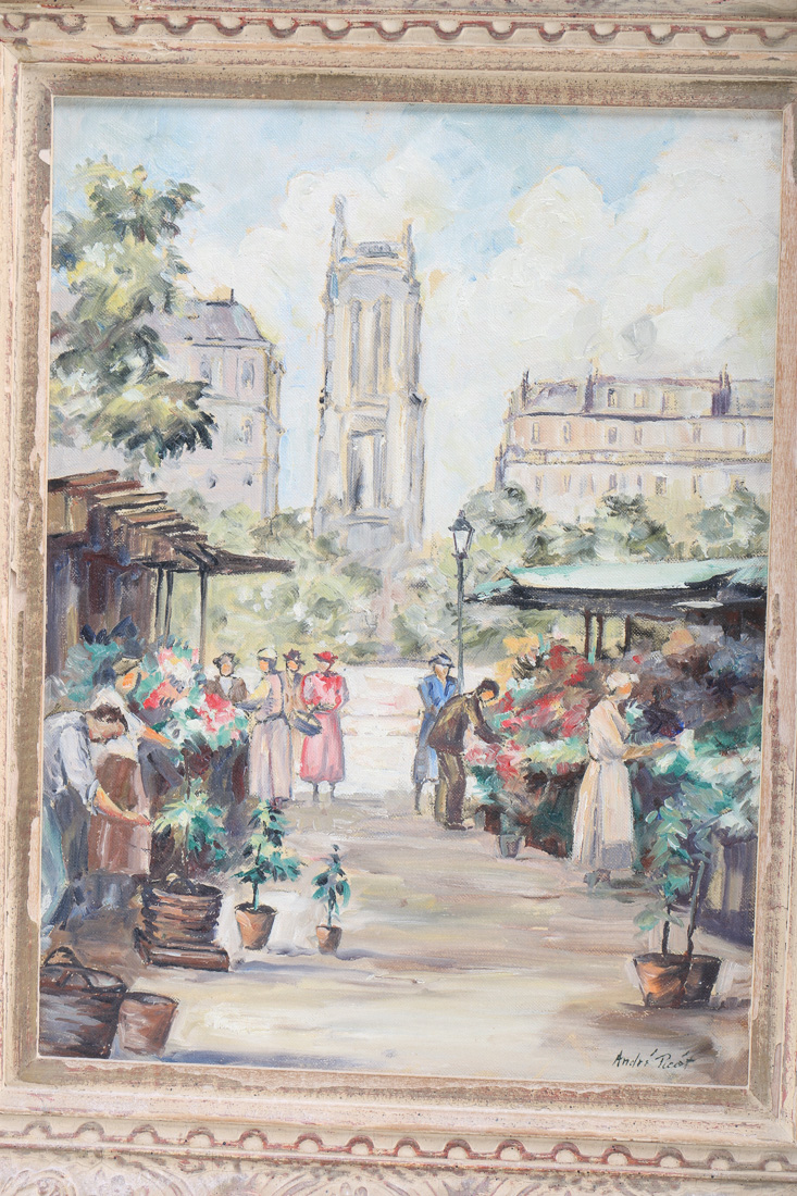 Andre Picot Original Oil Painting "Flower Market - Paris"