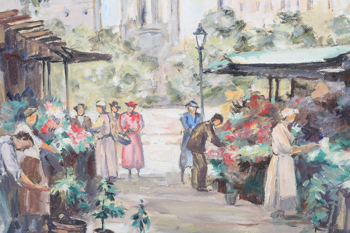 Andre Picot Original Oil Painting "Flower Market - Paris"