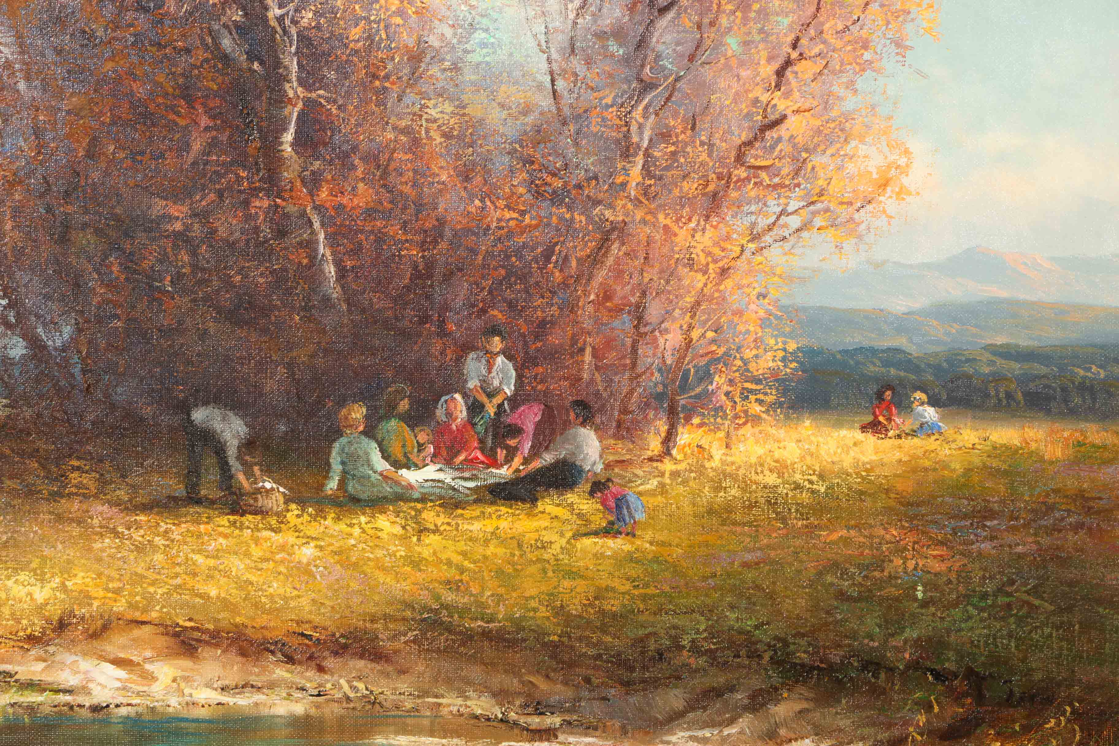 Hans Wagner Signed Oil Autumn Landscape in Gilt Frame