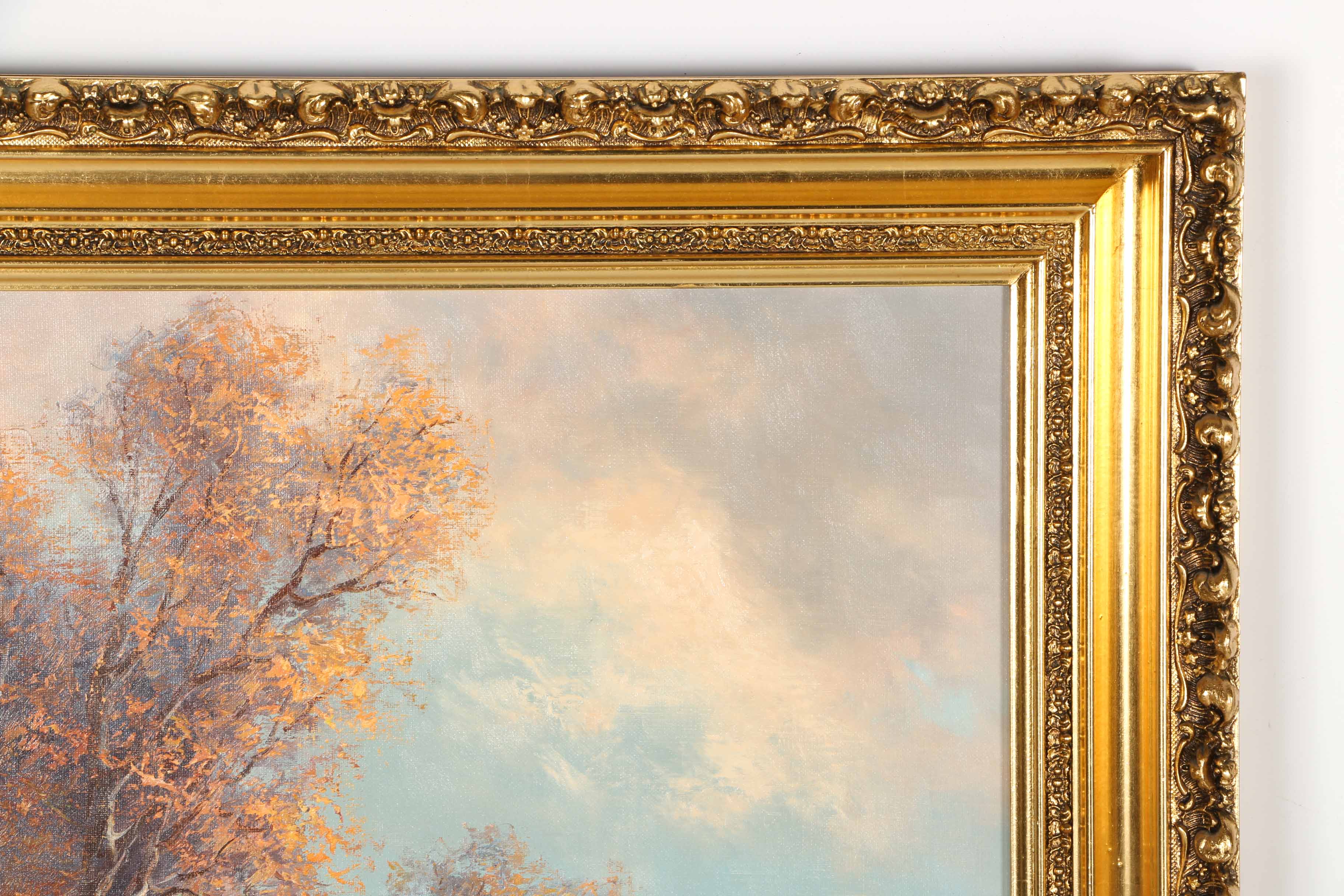 Hans Wagner Signed Oil Autumn Landscape in Gilt Frame