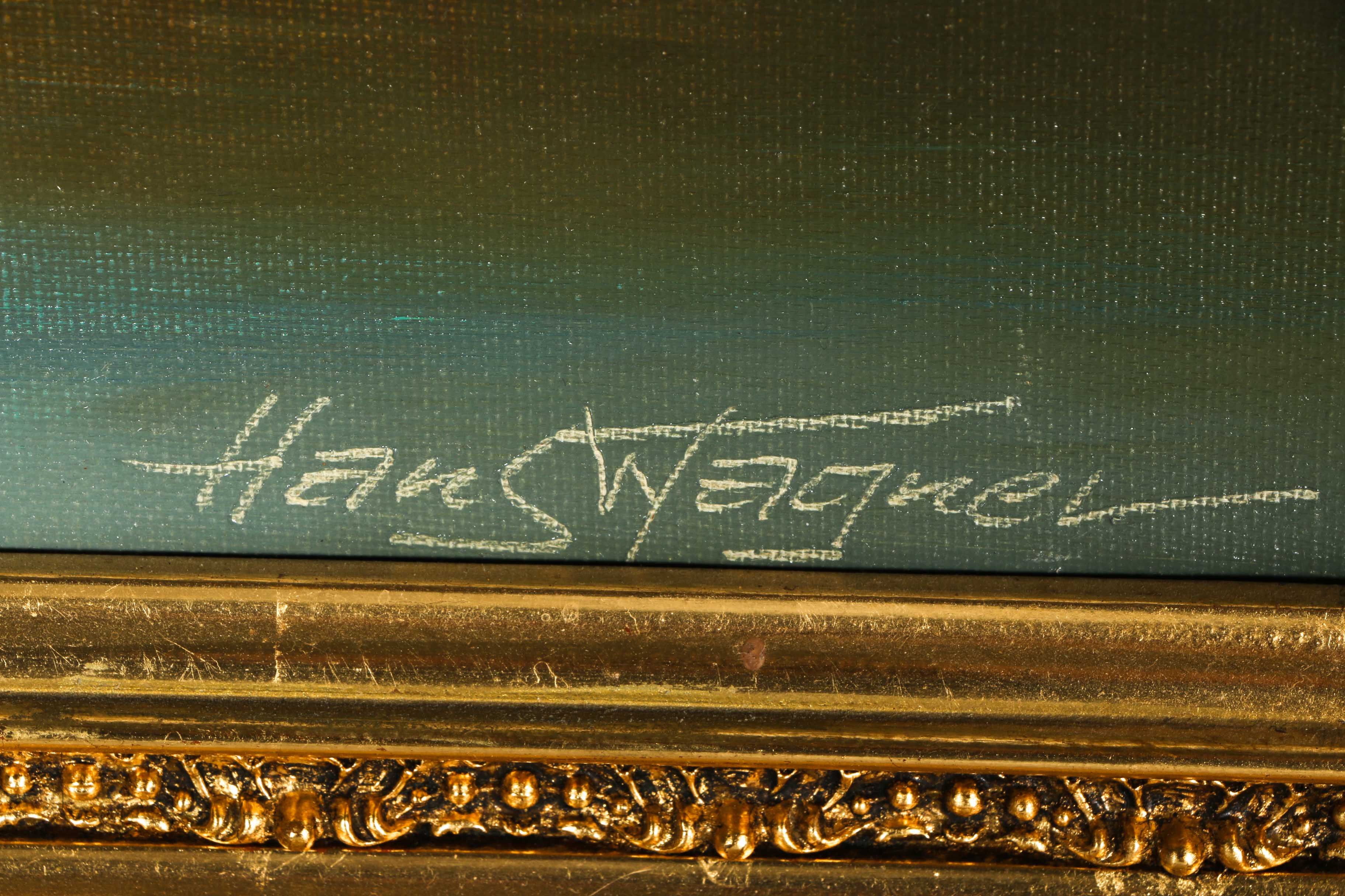 Hans Wagner Signed Oil Autumn Landscape in Gilt Frame