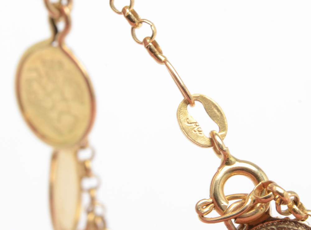 14K Yellow Gold Vintage Coin Charm Bracelet