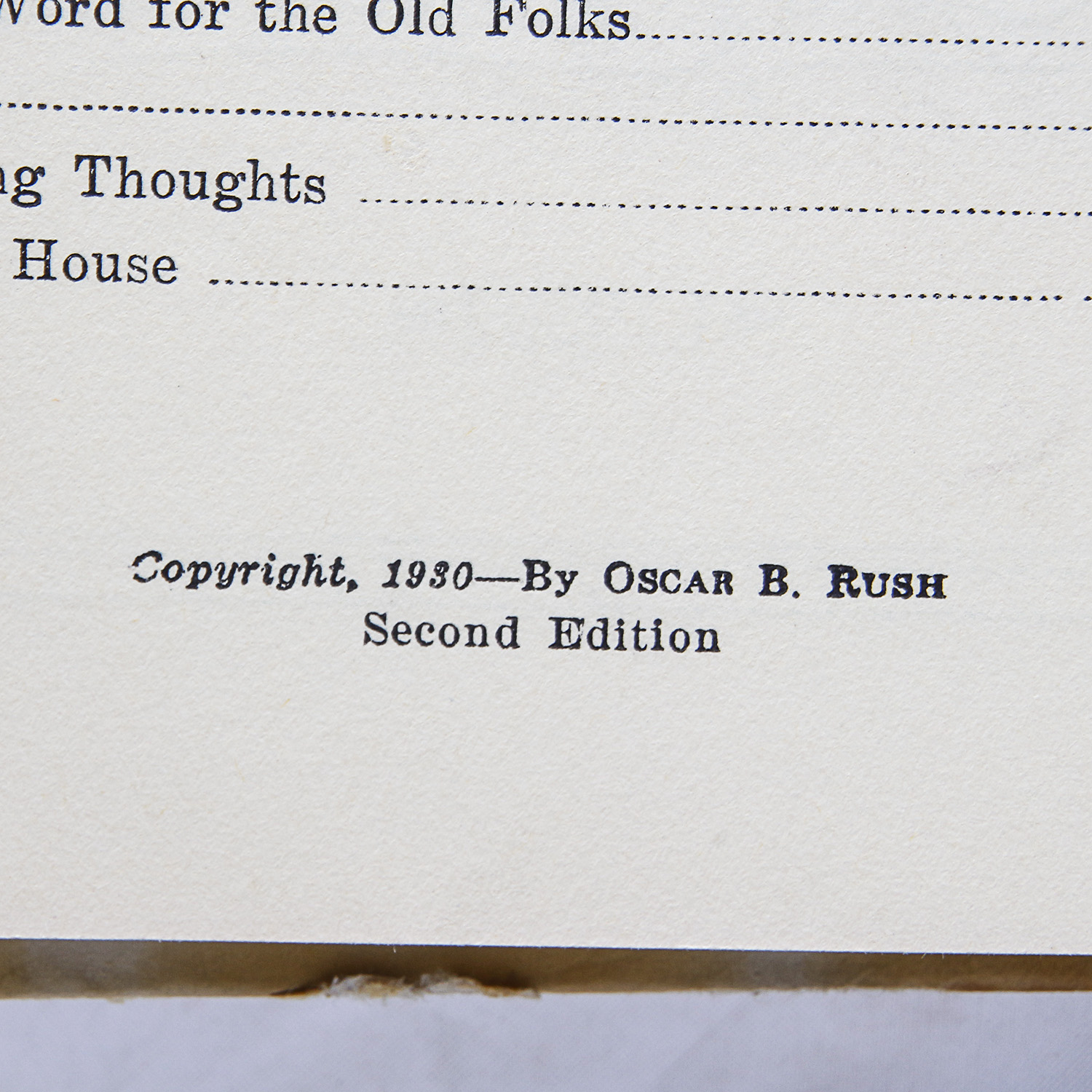 1930 "The Open Range and Bunk House Philosophy" by Oscar B. Rush