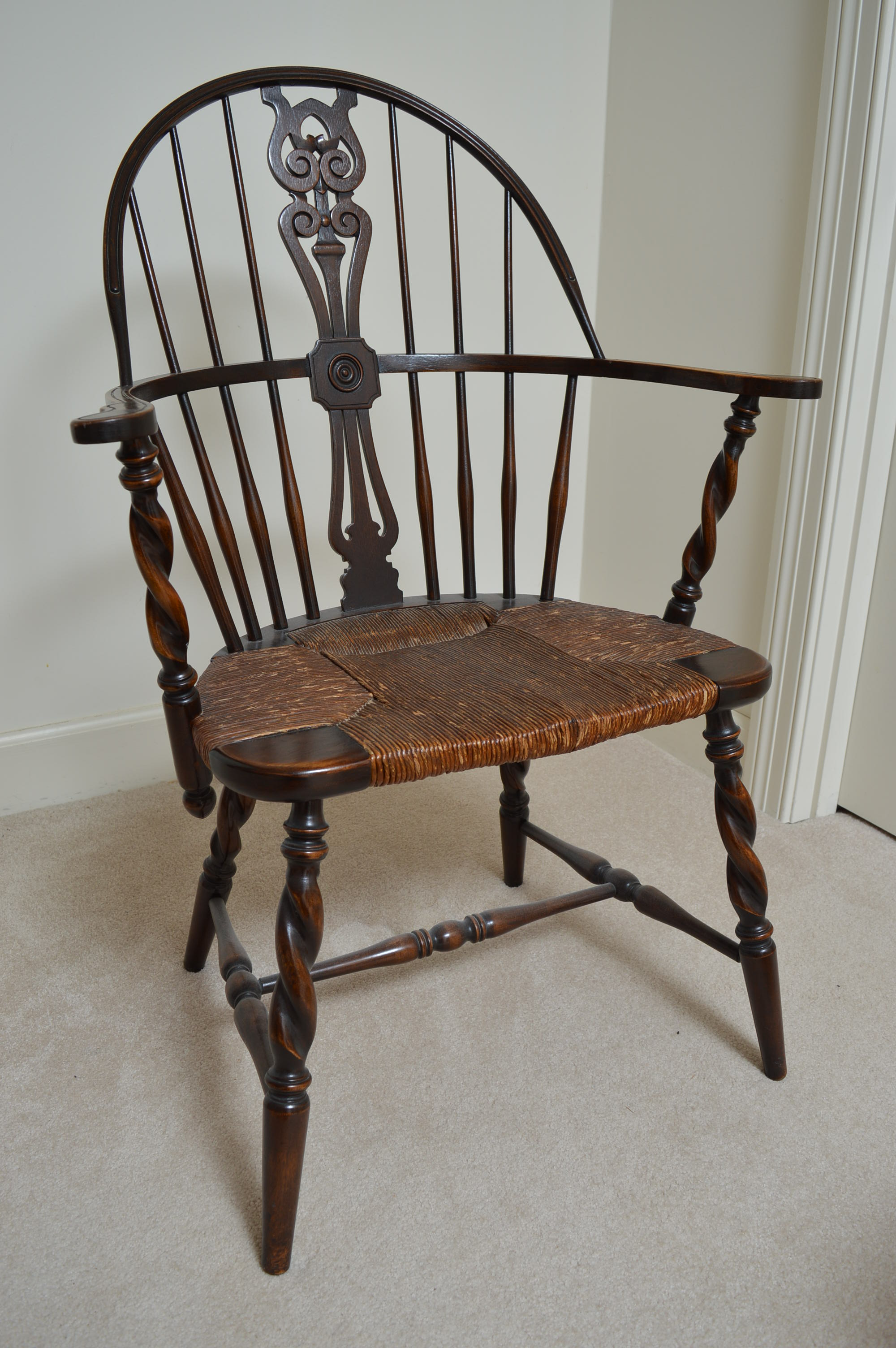Antique Windsor Chairs  with Rush Woven Seats