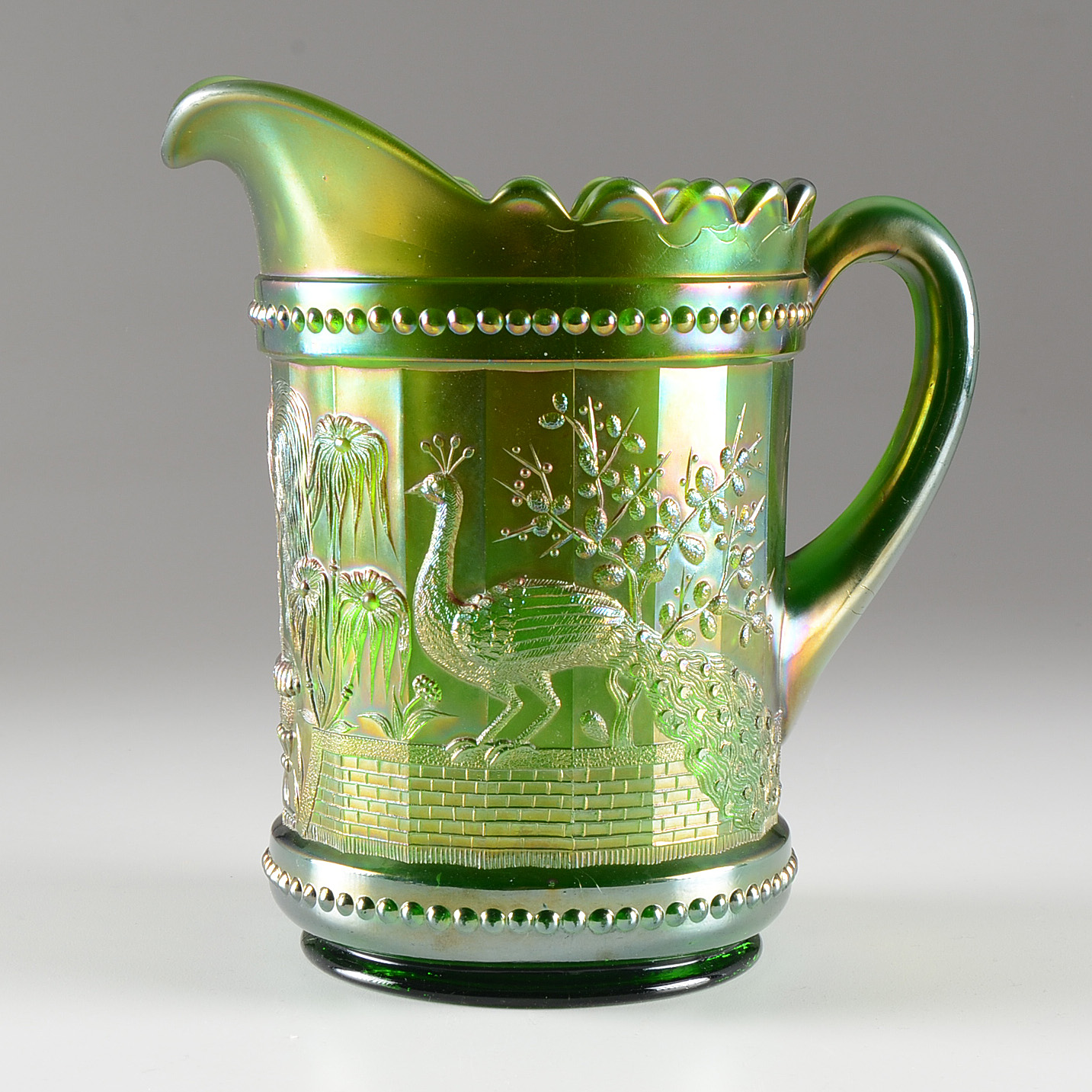 Set of Northwood "Peacock at the Fountain" Pitcher and Tumblers