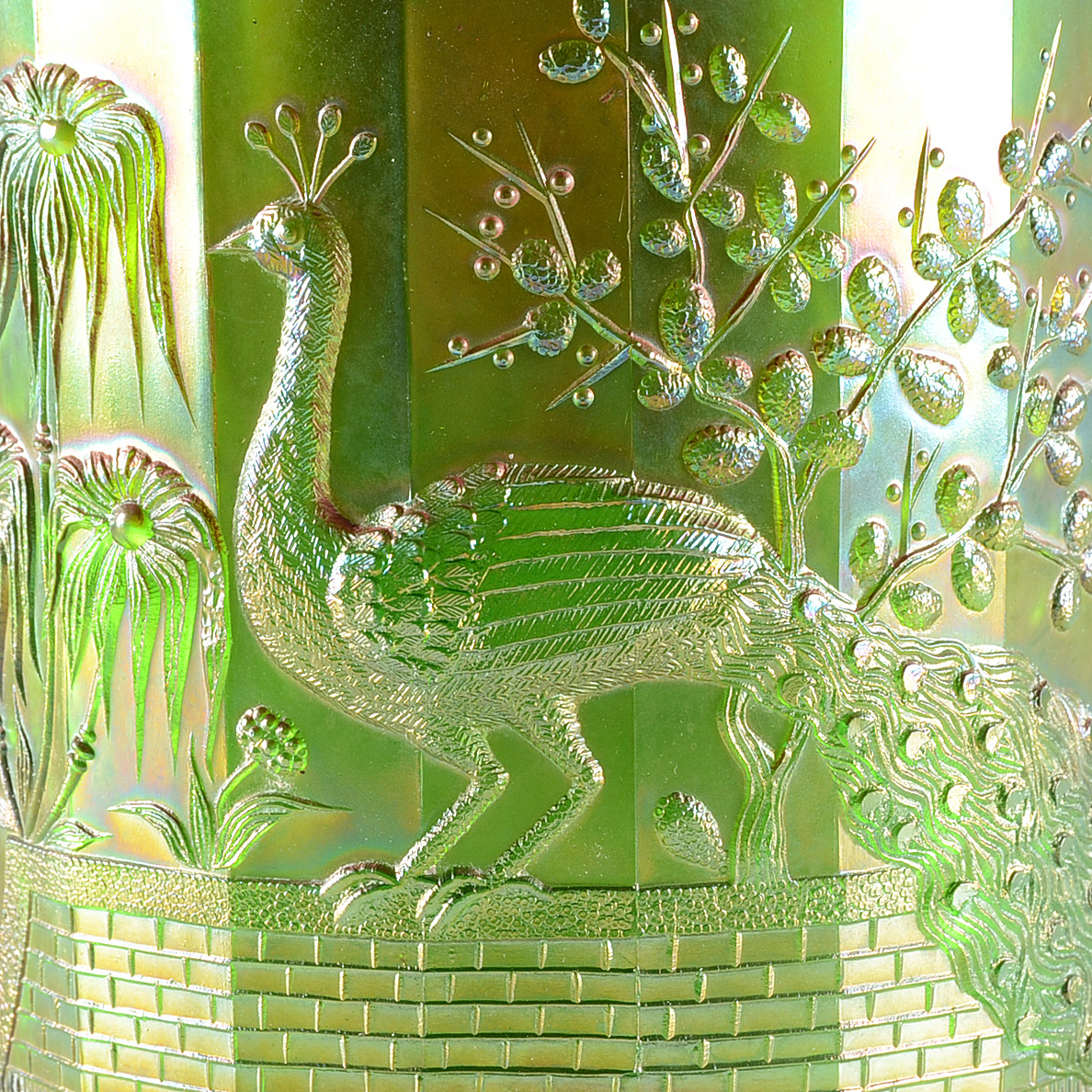 Set of Northwood "Peacock at the Fountain" Pitcher and Tumblers