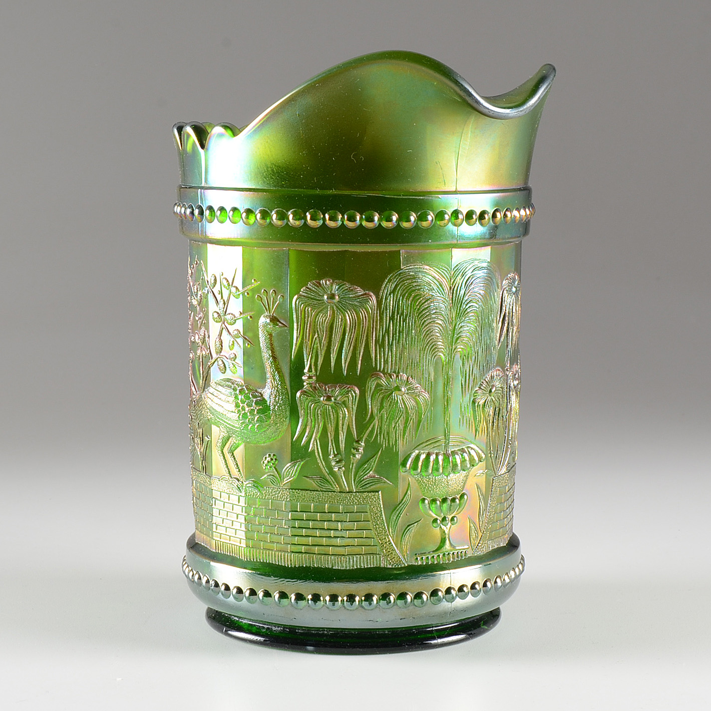 Set of Northwood "Peacock at the Fountain" Pitcher and Tumblers