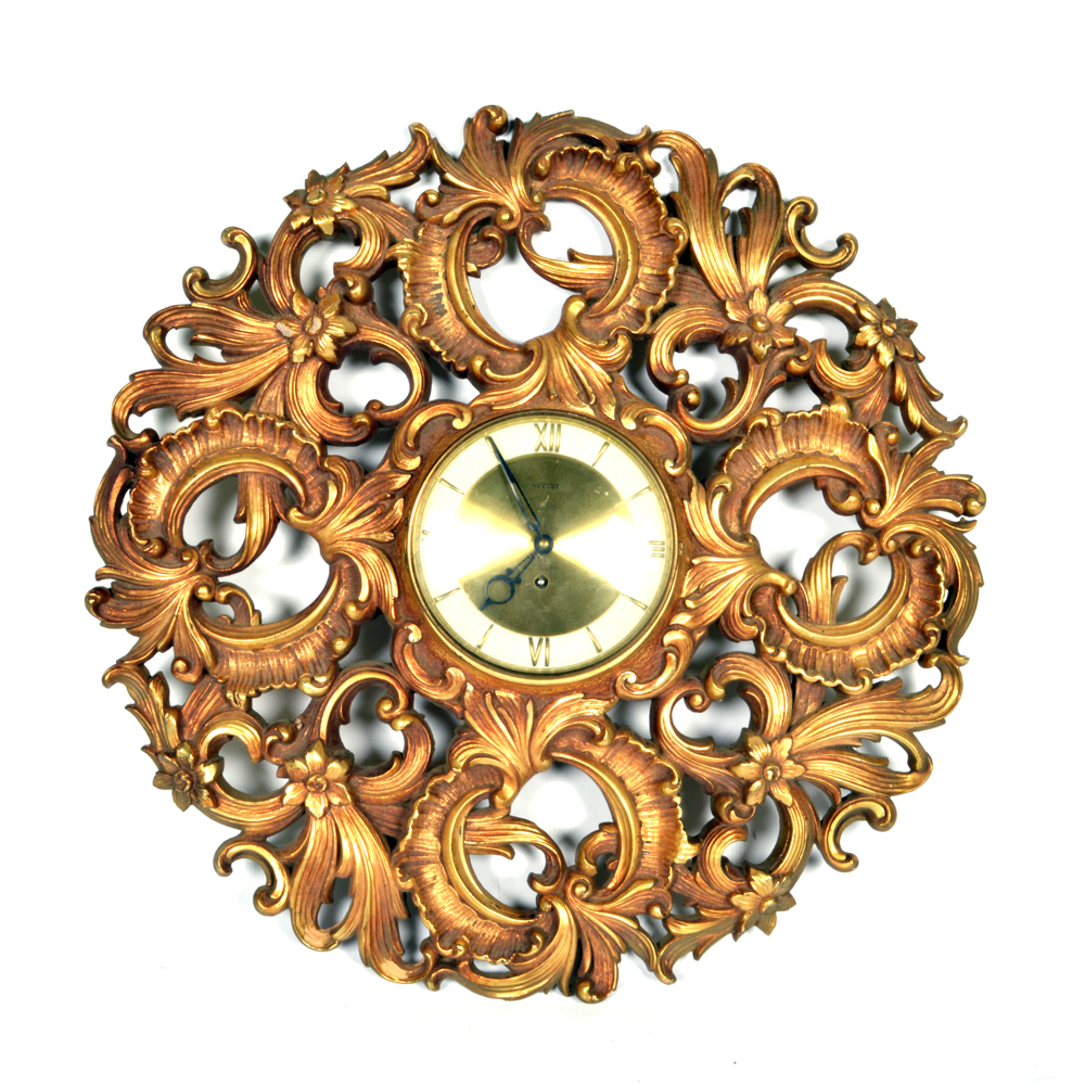 Welby Eight Day Ornate Gold Tone Wall Clock