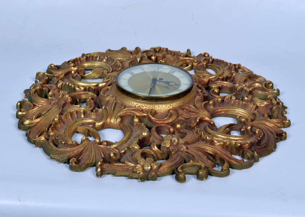 Welby Eight Day Ornate Gold Tone Wall Clock