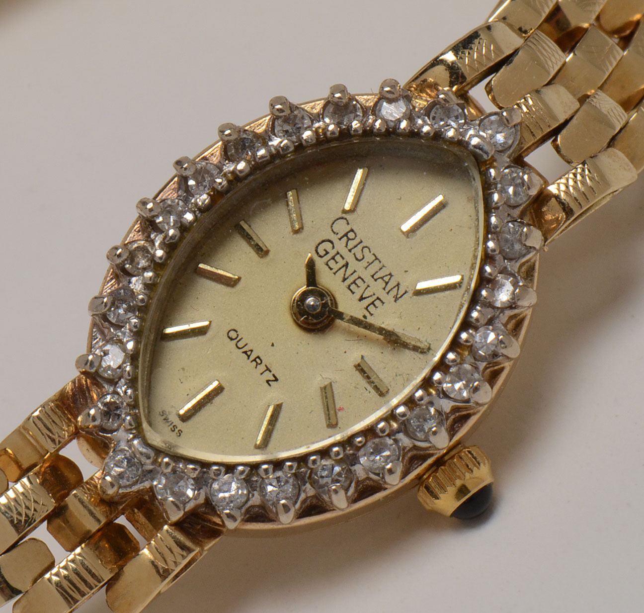 VIntage Christian Geneve 14K Yellow Gold Diamond Watch Bracelet