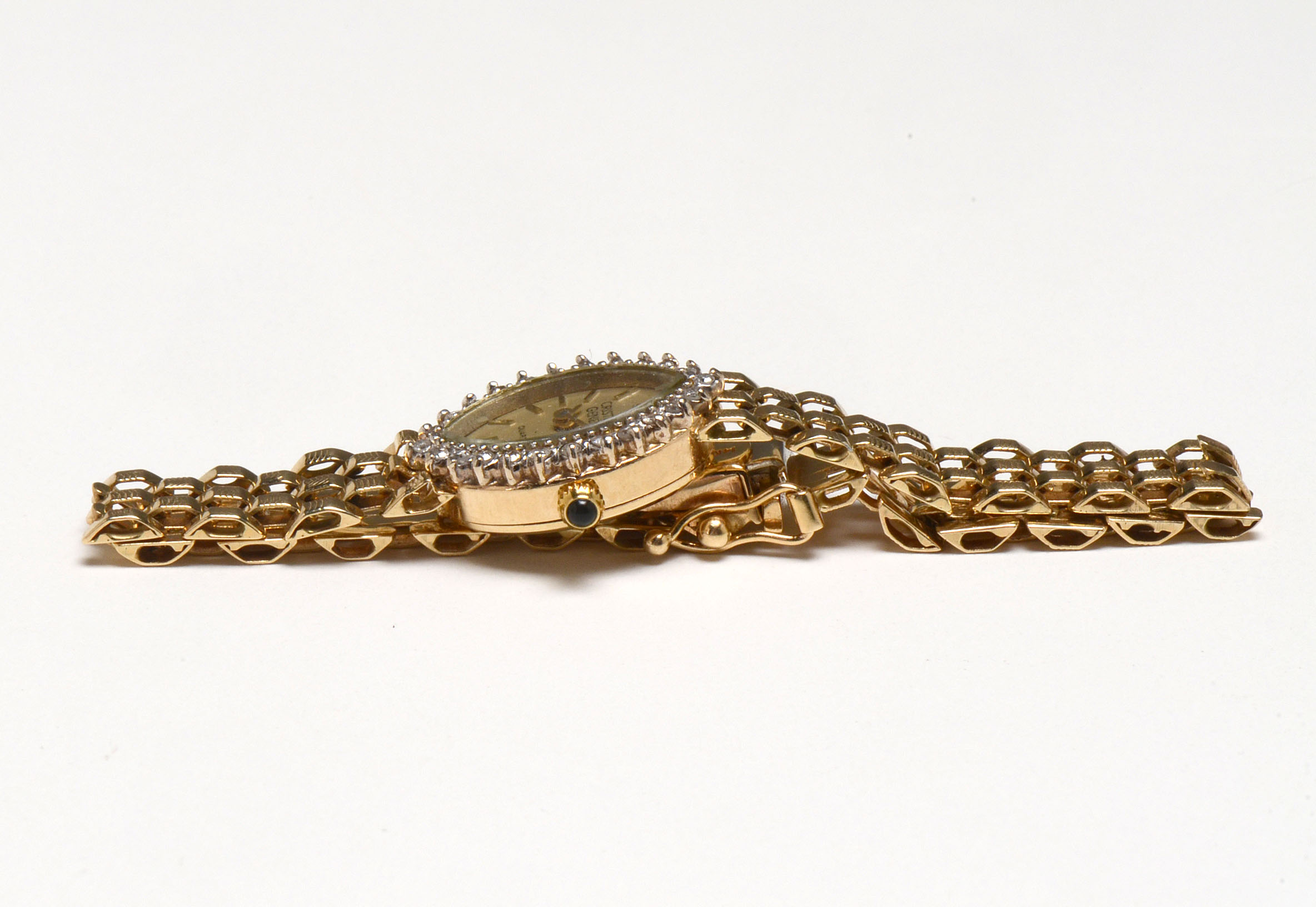 VIntage Christian Geneve 14K Yellow Gold Diamond Watch Bracelet