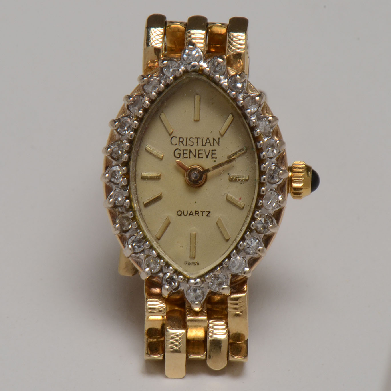 VIntage Christian Geneve 14K Yellow Gold Diamond Watch Bracelet