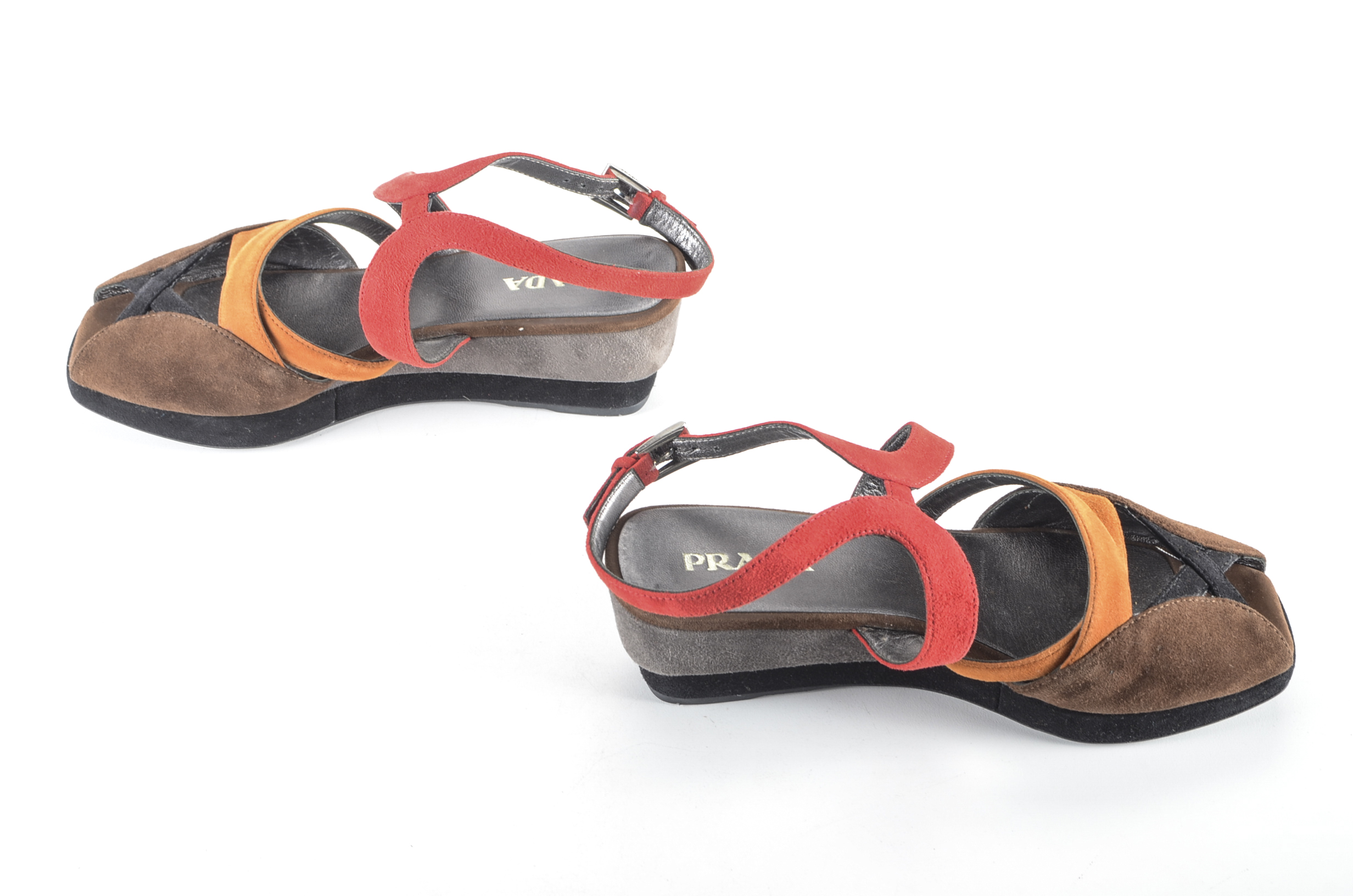 Prada Platform Suede Colorblock Sandals