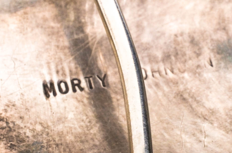 Morty Johnson Signed Turquoise, Coral, and Sterling Silver Belt Buckle