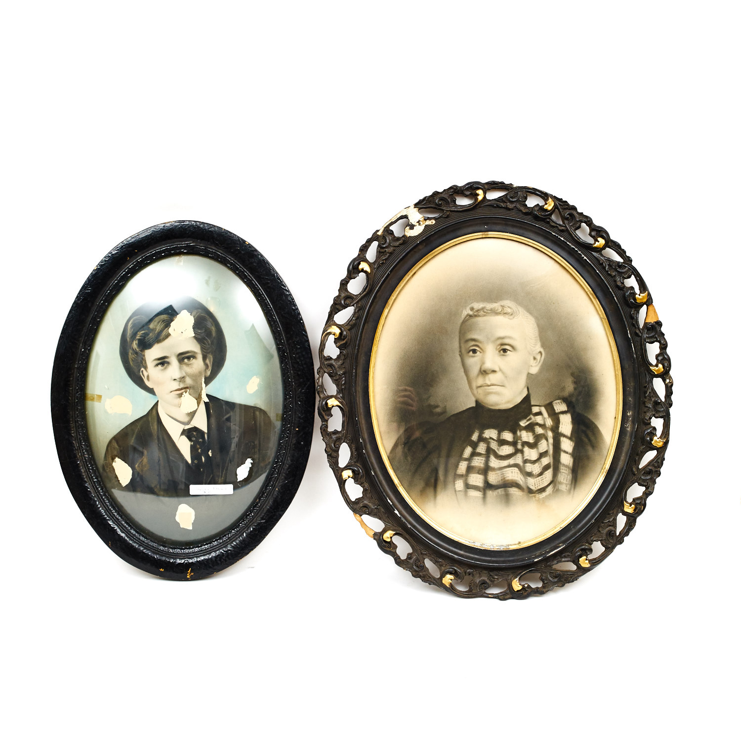 Pair of Vintage Framed Pictures in Black Oval Frames