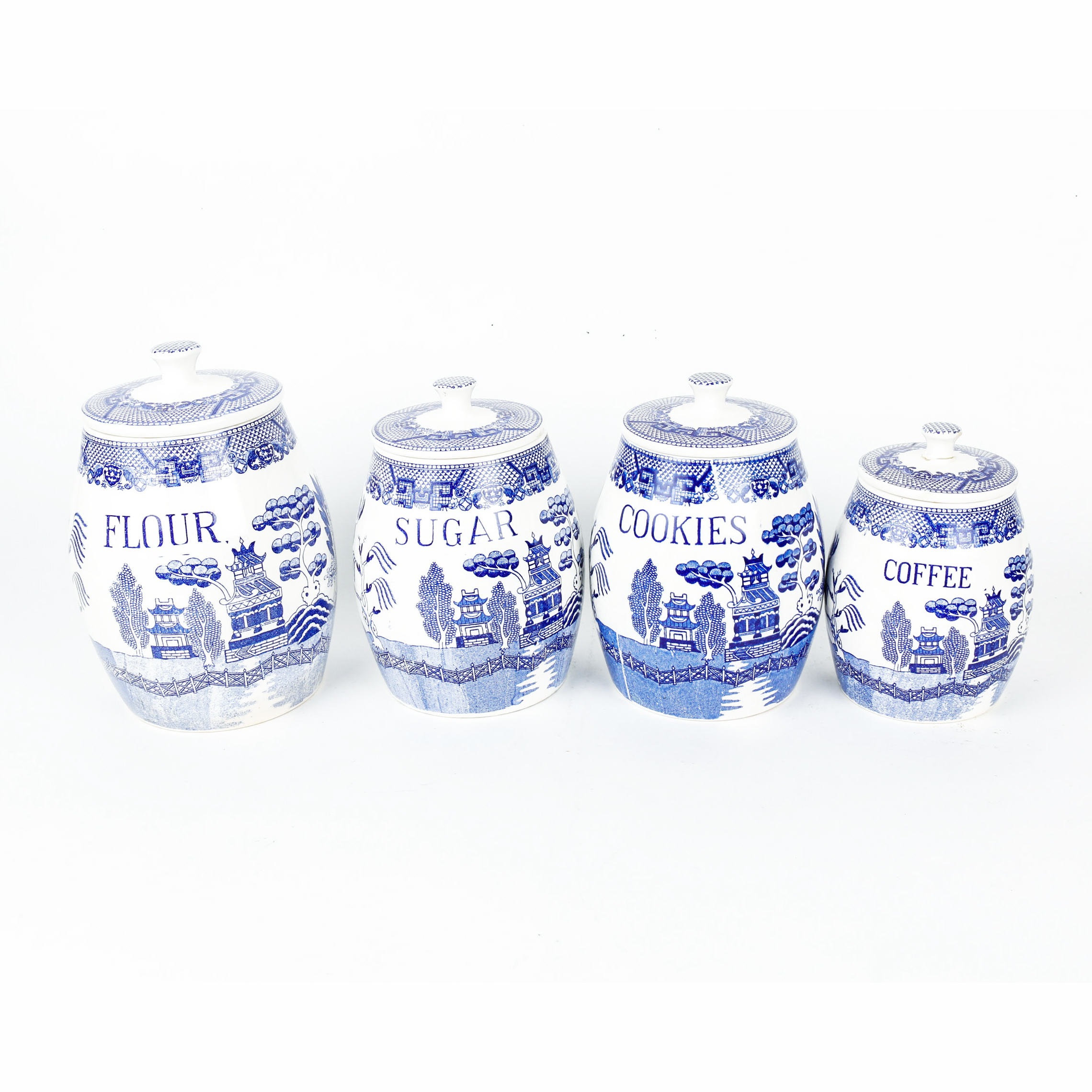 Vintage 1940s Blue Willow Creative Imports Japan Kitchen Canisters