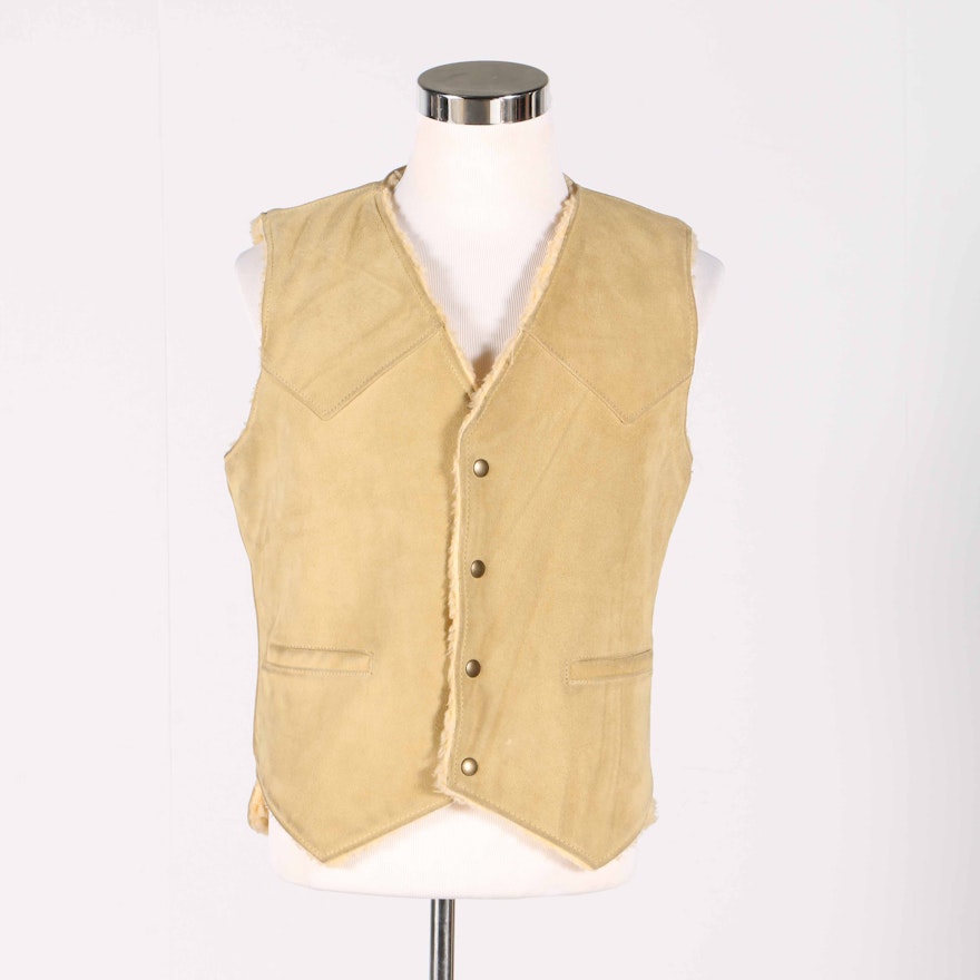 Men's Berman Buckskin Co. Fleece Lined Tan Suede Leather Vest