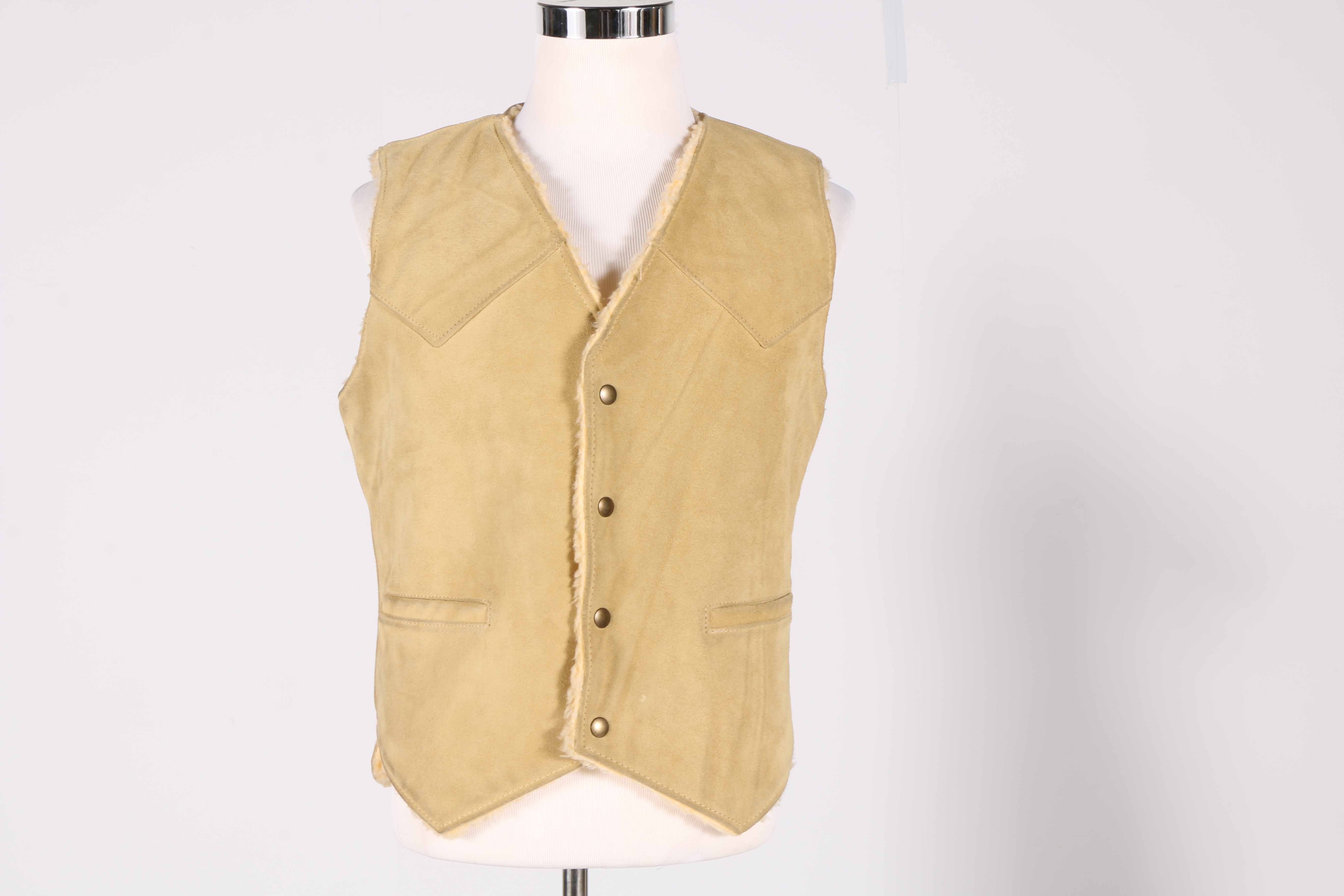 Men's Berman Buckskin Co. Fleece Lined Tan Suede Leather Vest