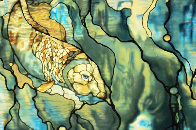 Reproduction Print of Tiffany Suncatcher Stained Glass "Mermaid"