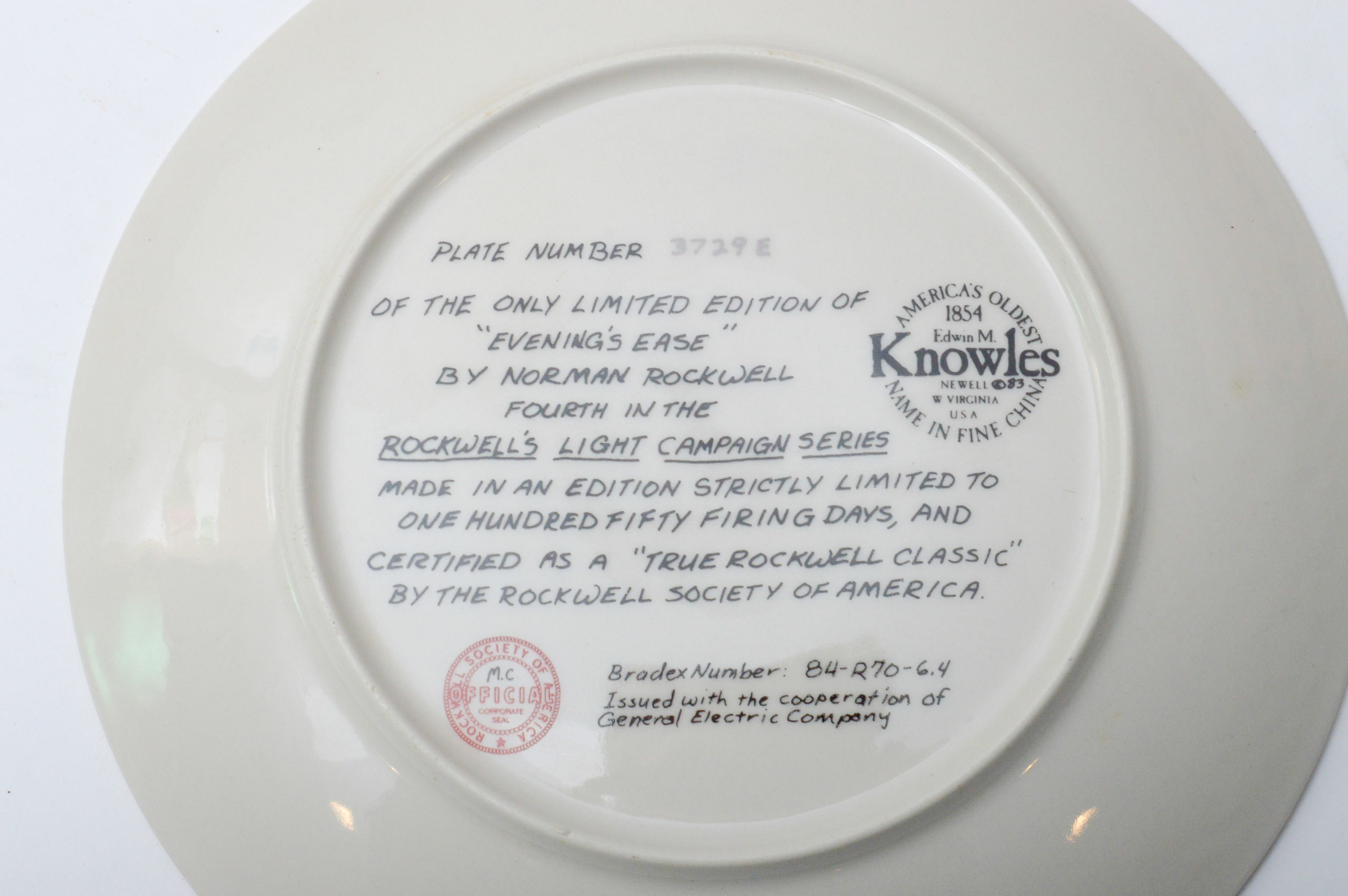 Set of Six Norman Rockwell Knowles Collector Numbered Plates