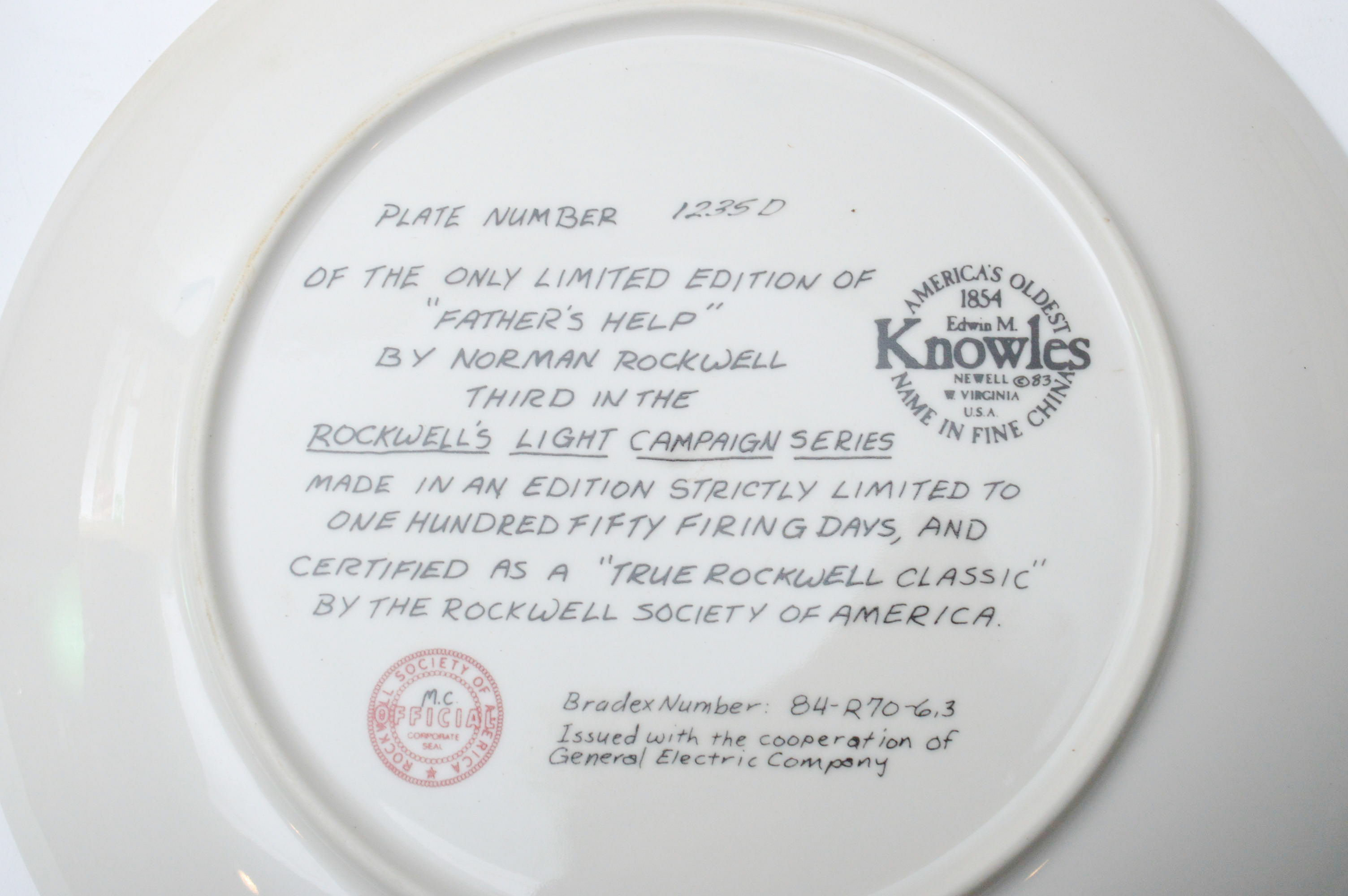 Set of Six Norman Rockwell Knowles Collector Numbered Plates