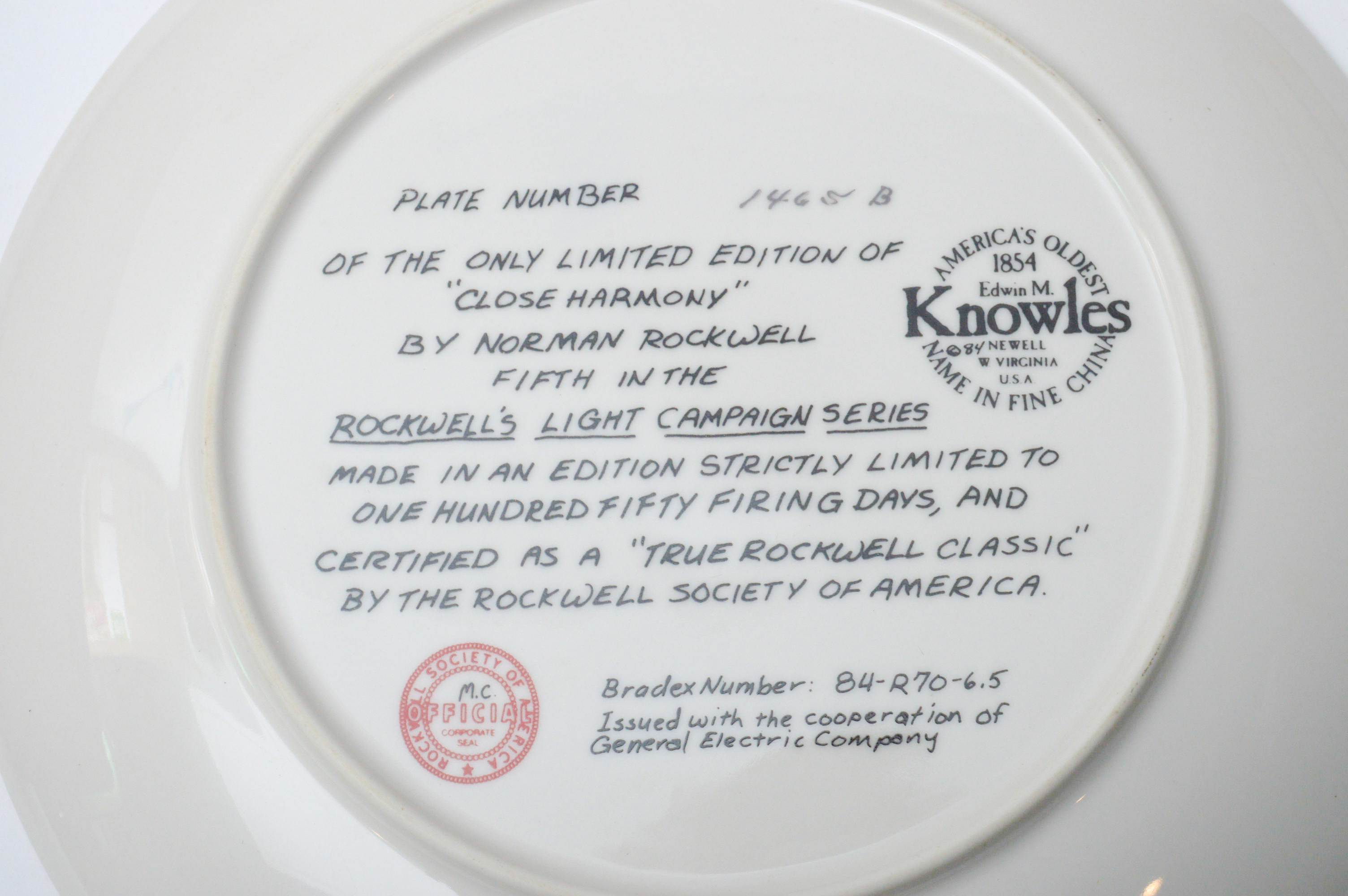Set of Six Norman Rockwell Knowles Collector Numbered Plates