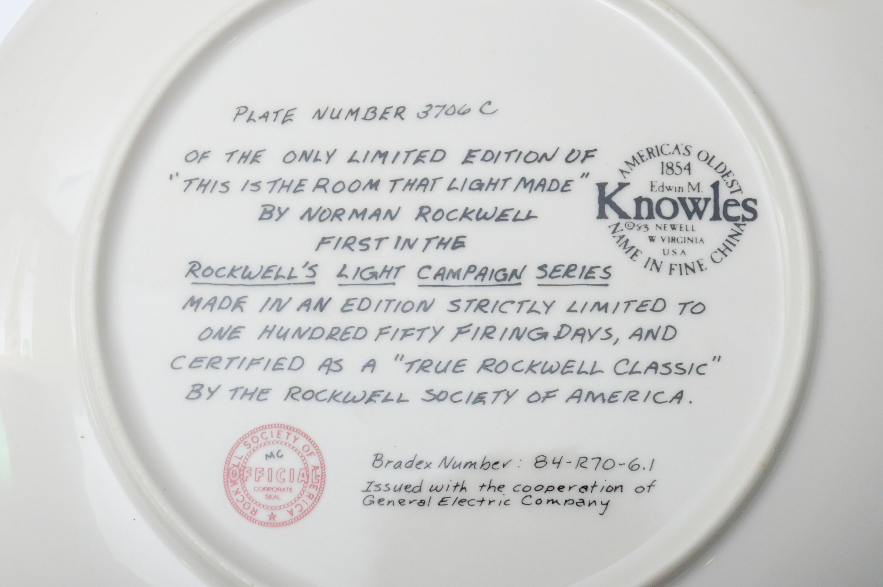 Set of Six Norman Rockwell Knowles Collector Numbered Plates