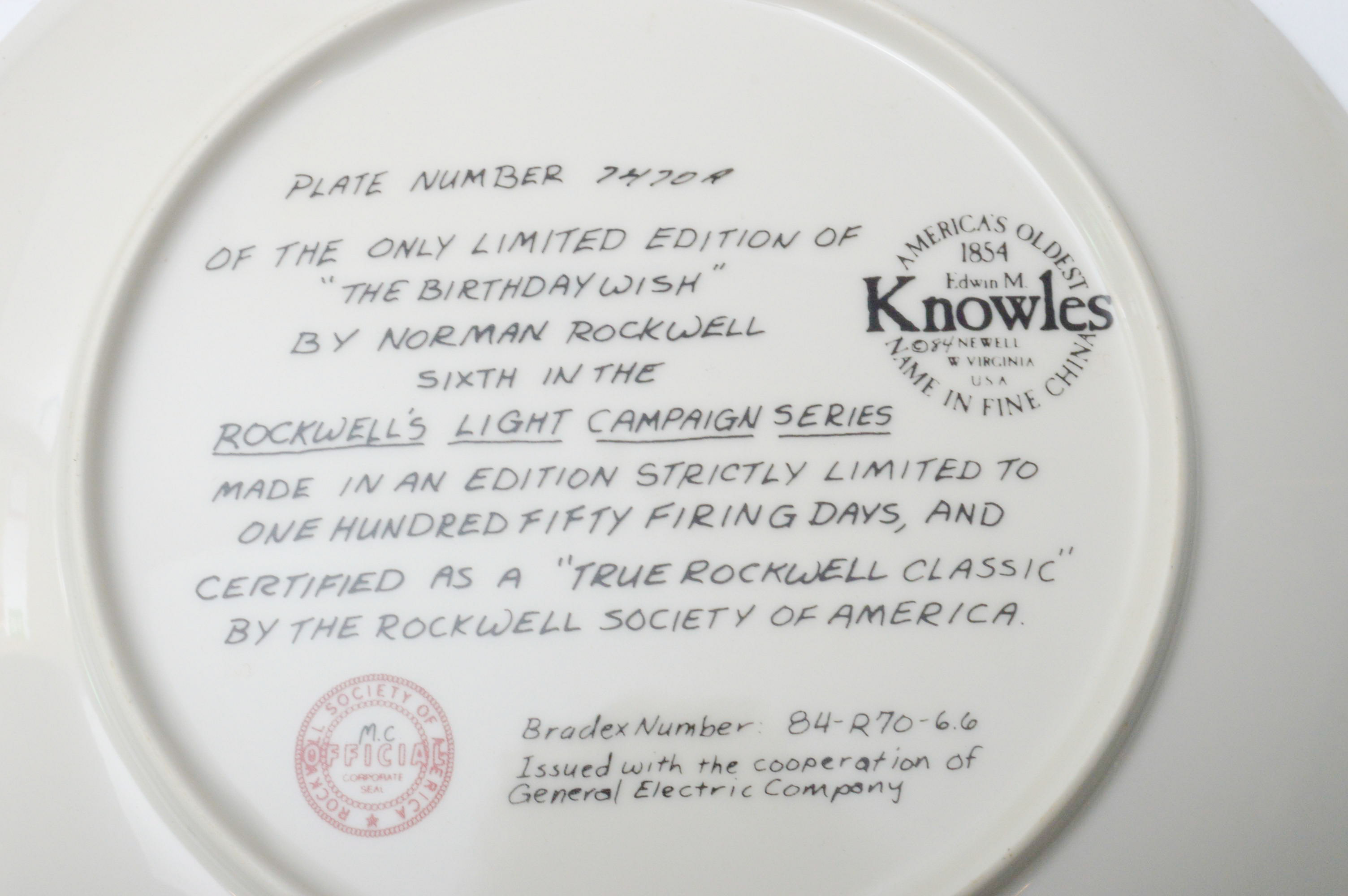 Set of Six Norman Rockwell Knowles Collector Numbered Plates