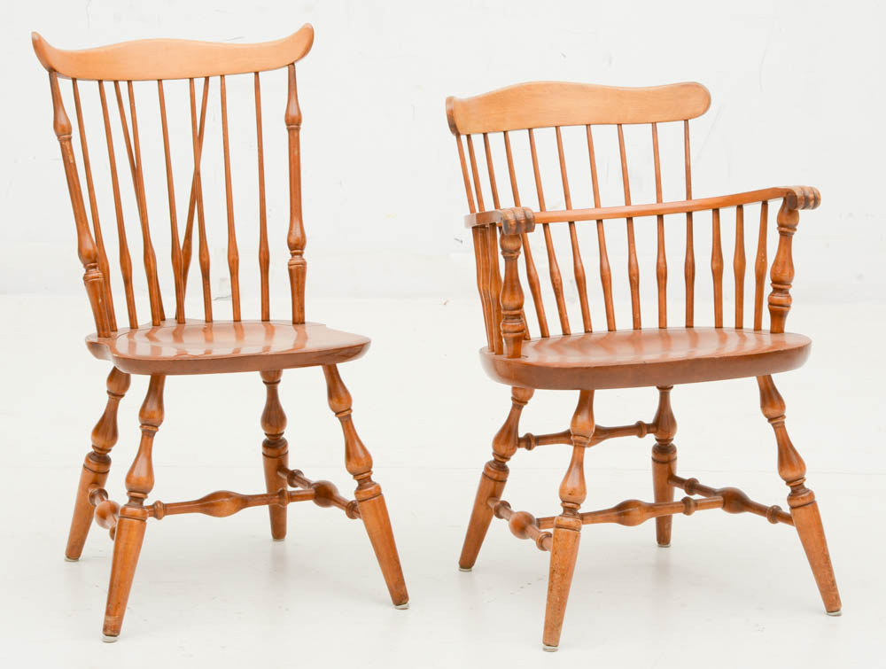 Vintage Windsor Style Nichols and Stone Maple Dining Chairs